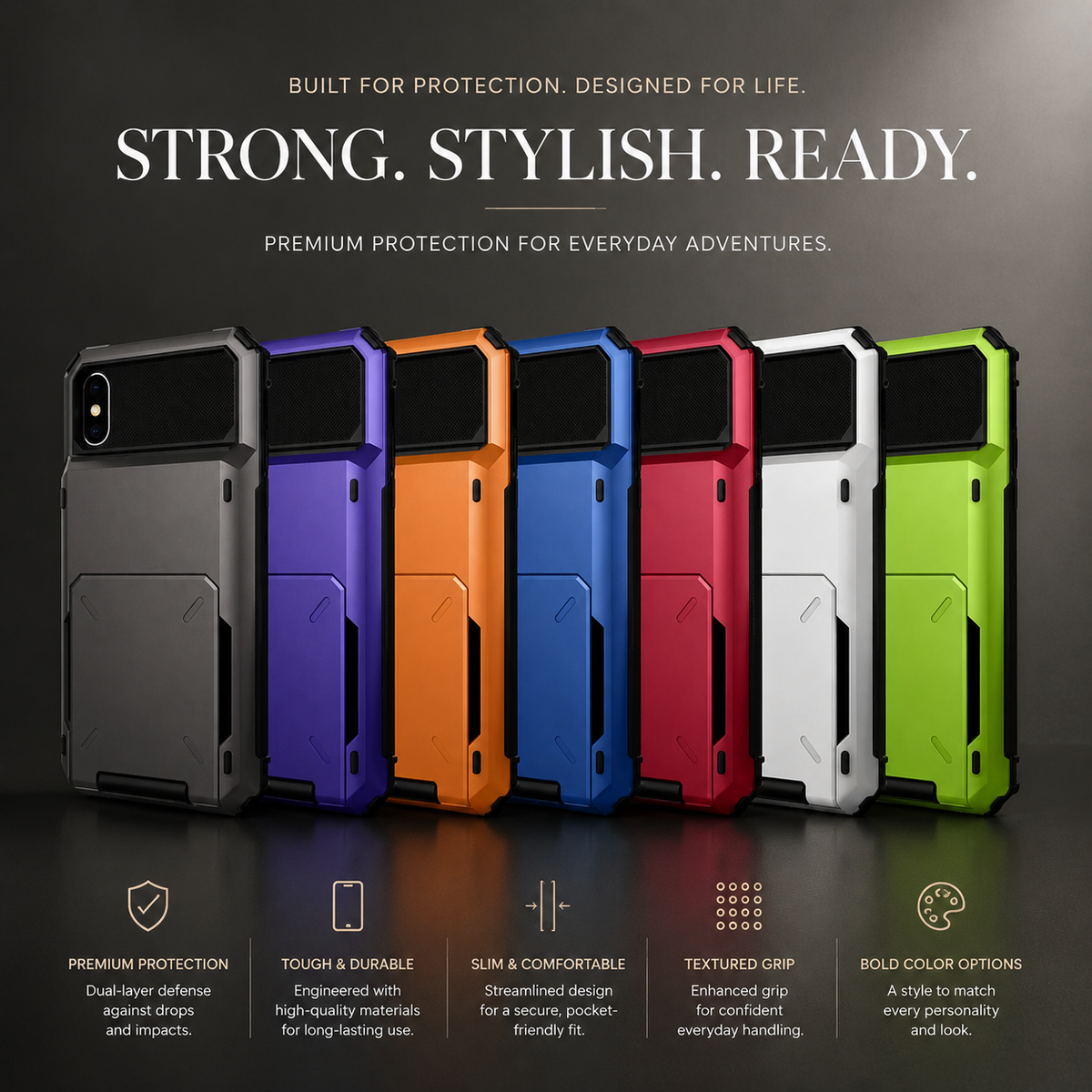 Premium iPhone Case Wallet Card Holder Hidden Flip Door 5 Card Slot Shockproof Protective Cover Scratch Resistant Dual Layer Full Coverage