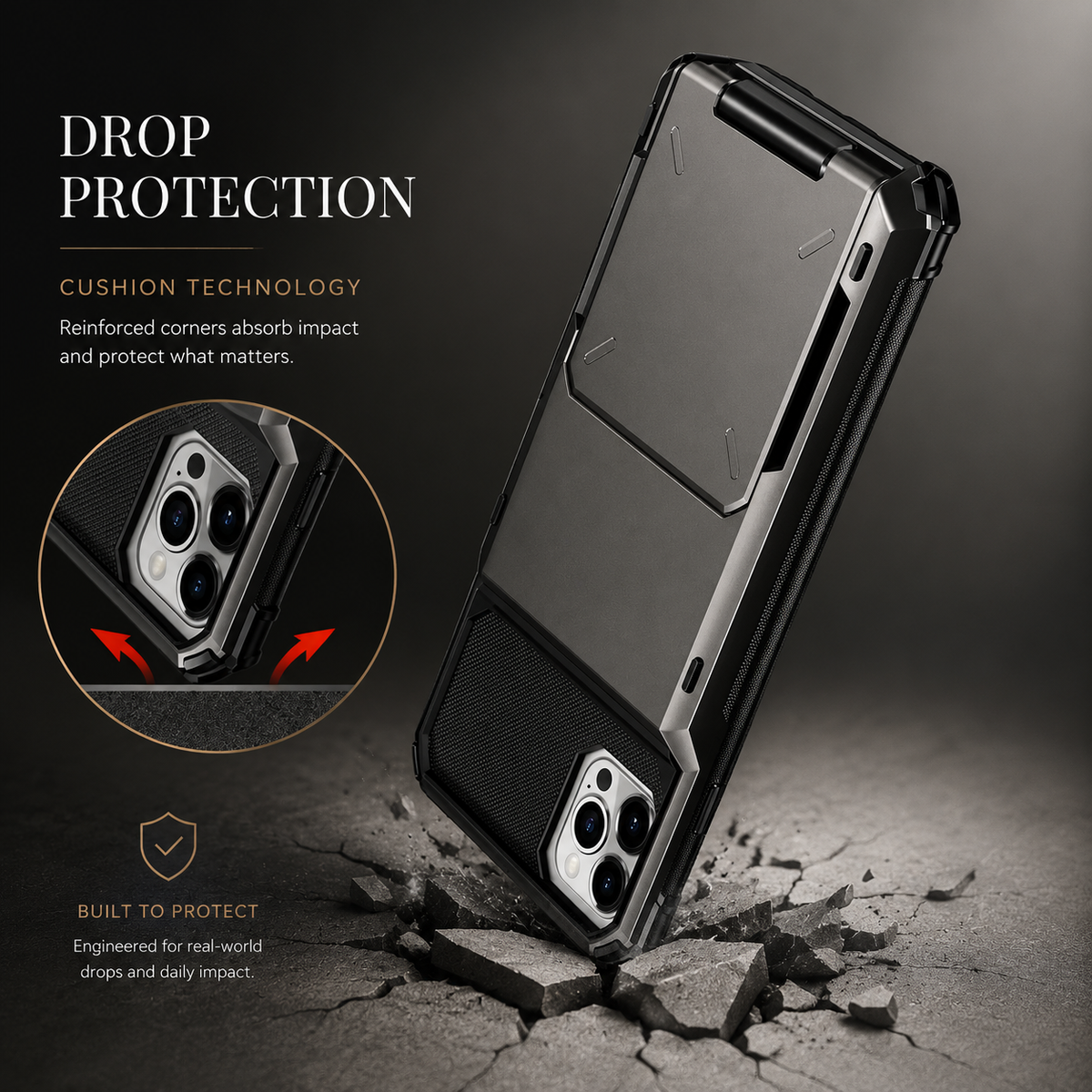 Premium iPhone Case Wallet Card Holder Hidden Flip Door 5 Card Slot Shockproof Protective Cover Scratch Resistant Dual Layer Full Coverage
