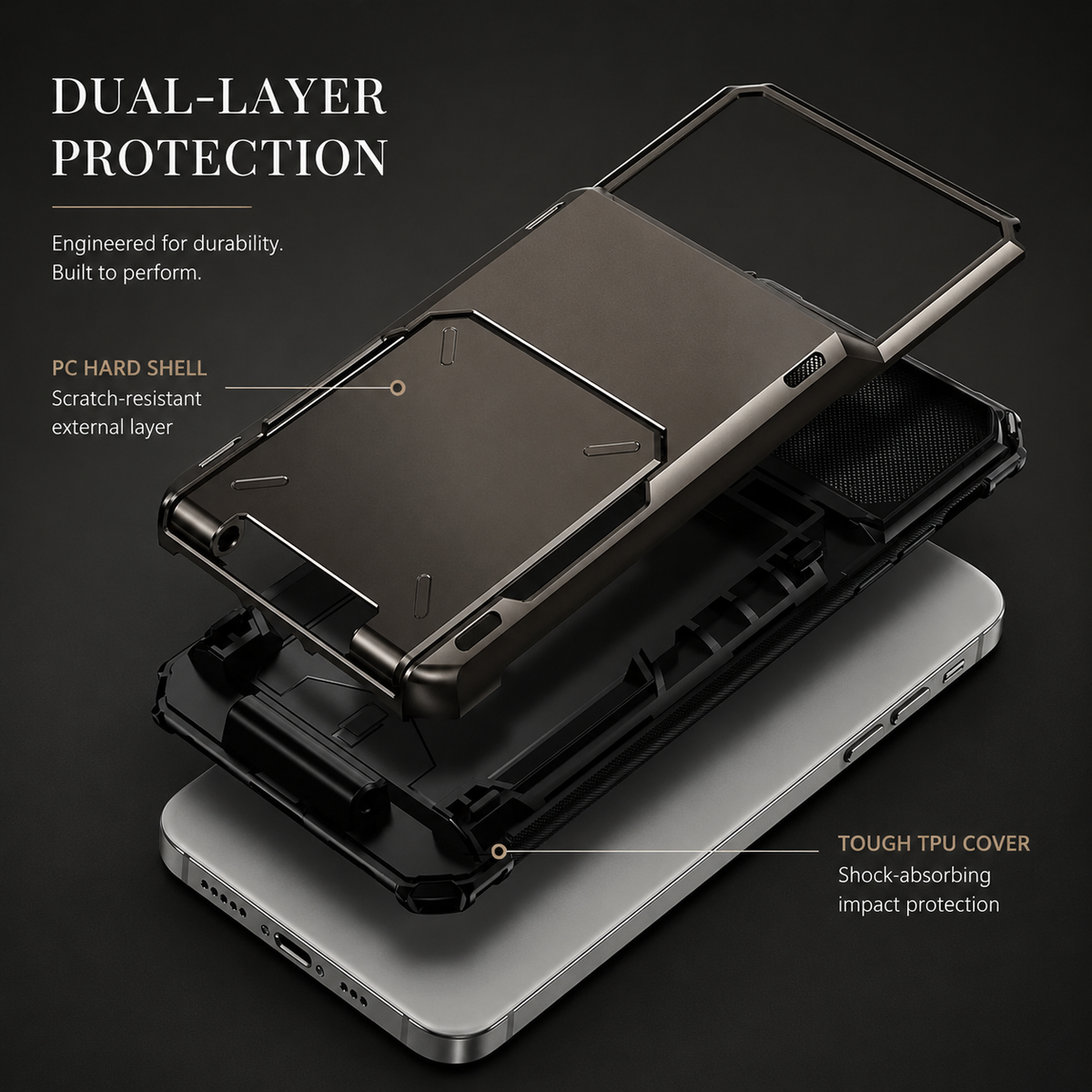 Premium iPhone Case Wallet Card Holder Hidden Flip Door 5 Card Slot Shockproof Protective Cover Scratch Resistant Dual Layer Full Coverage