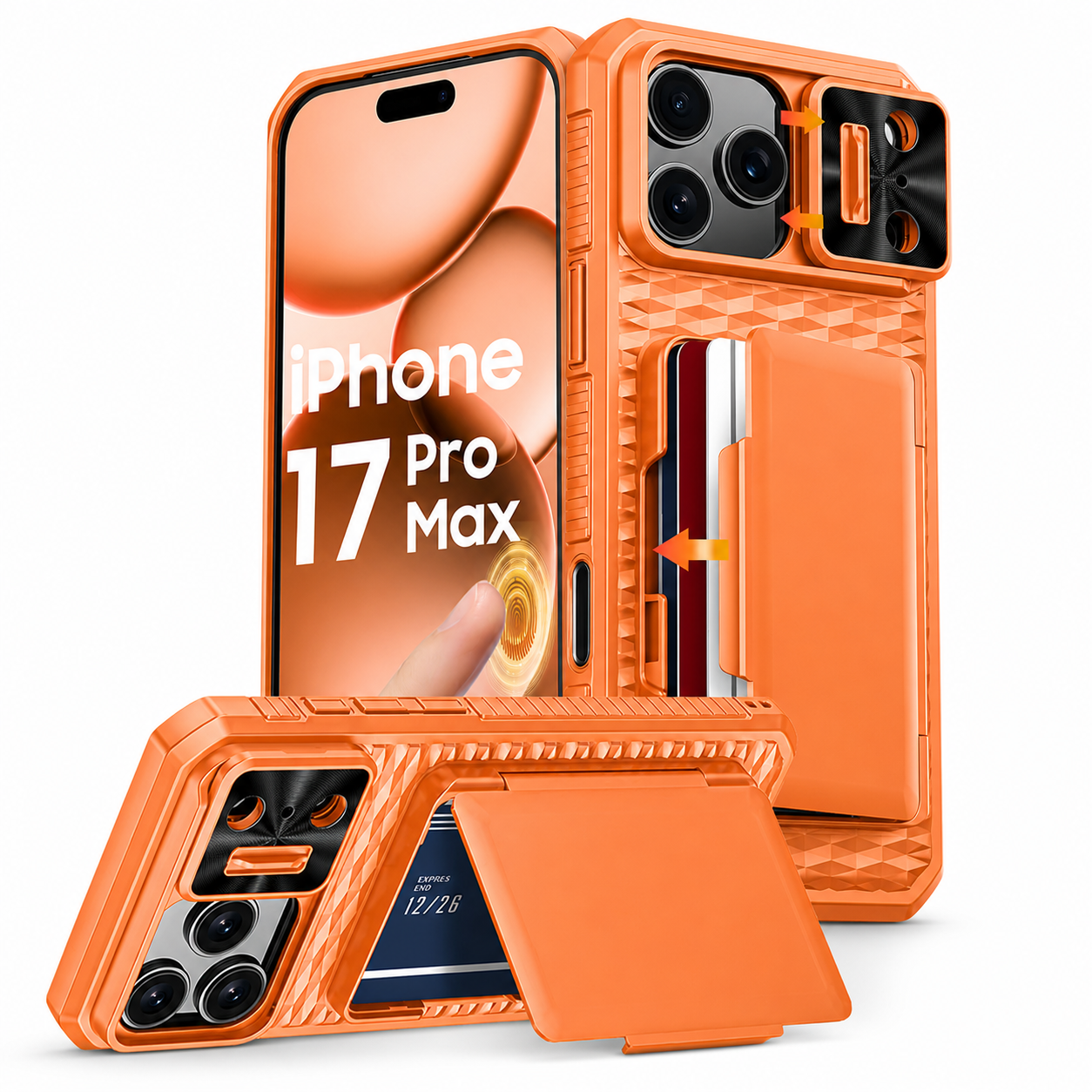 Premium iPhone Case Wallet Card Holder Sliding Camera Cover Stand Shockproof Dual Layer Heavy Duty Full Coverage