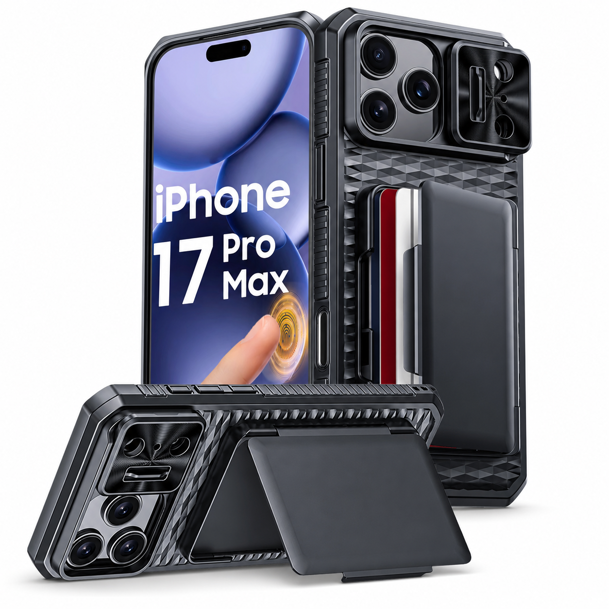 Premium iPhone Case Wallet Card Holder Sliding Camera Cover Stand Shockproof Dual Layer Heavy Duty Full Coverage