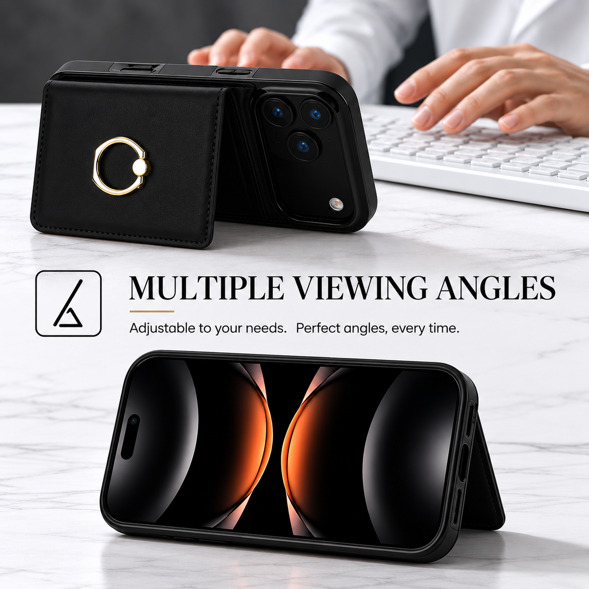 Premium iPhone Case Wallet Cover Card Holder 360 Rotating Ring Kickstand Magnetic Clasp Shockproof Full Coverage