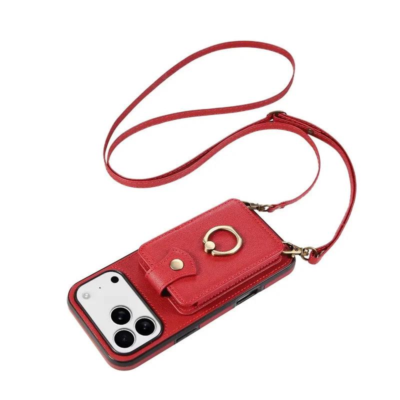 Premium iPhone Case Wallet Cover Card Holder 360 Rotating Ring Kickstand RFID Blocking PU Leather Full Protection