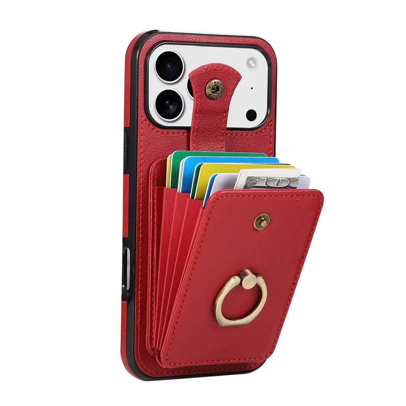 Premium iPhone Case Wallet Cover Card Holder 360 Rotating Ring Kickstand RFID Blocking PU Leather Full Protection