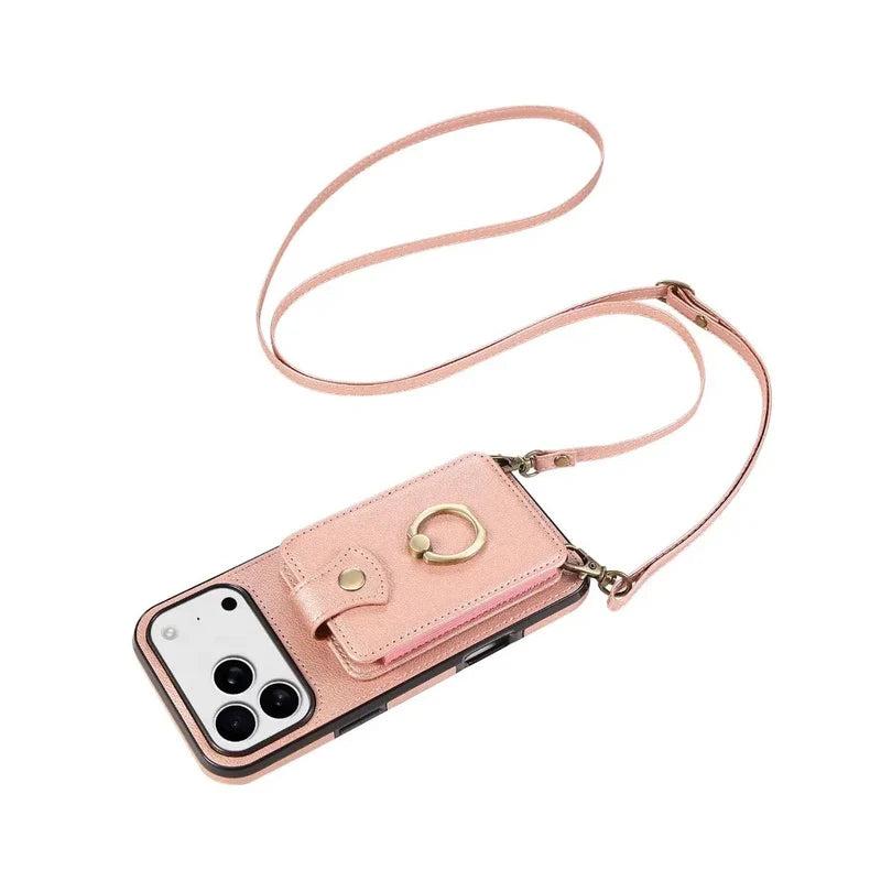 Premium iPhone Case Wallet Cover Card Holder 360 Rotating Ring Kickstand RFID Blocking PU Leather Full Protection