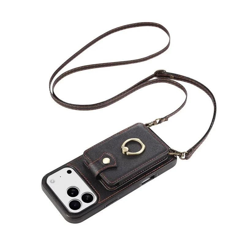 Premium iPhone Case Wallet Cover Card Holder 360 Rotating Ring Kickstand RFID Blocking PU Leather Full Protection