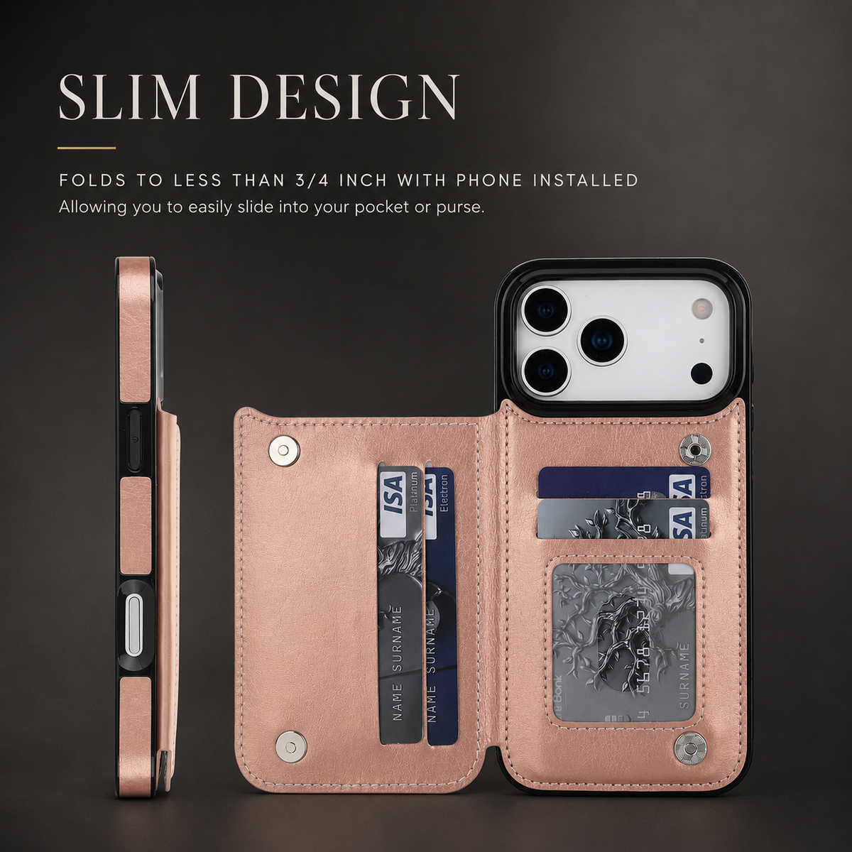 Premium iPhone Case Wallet Cover Card Holder Faux Leather Kickstand Double Magnetic Clasp Shockproof Protection