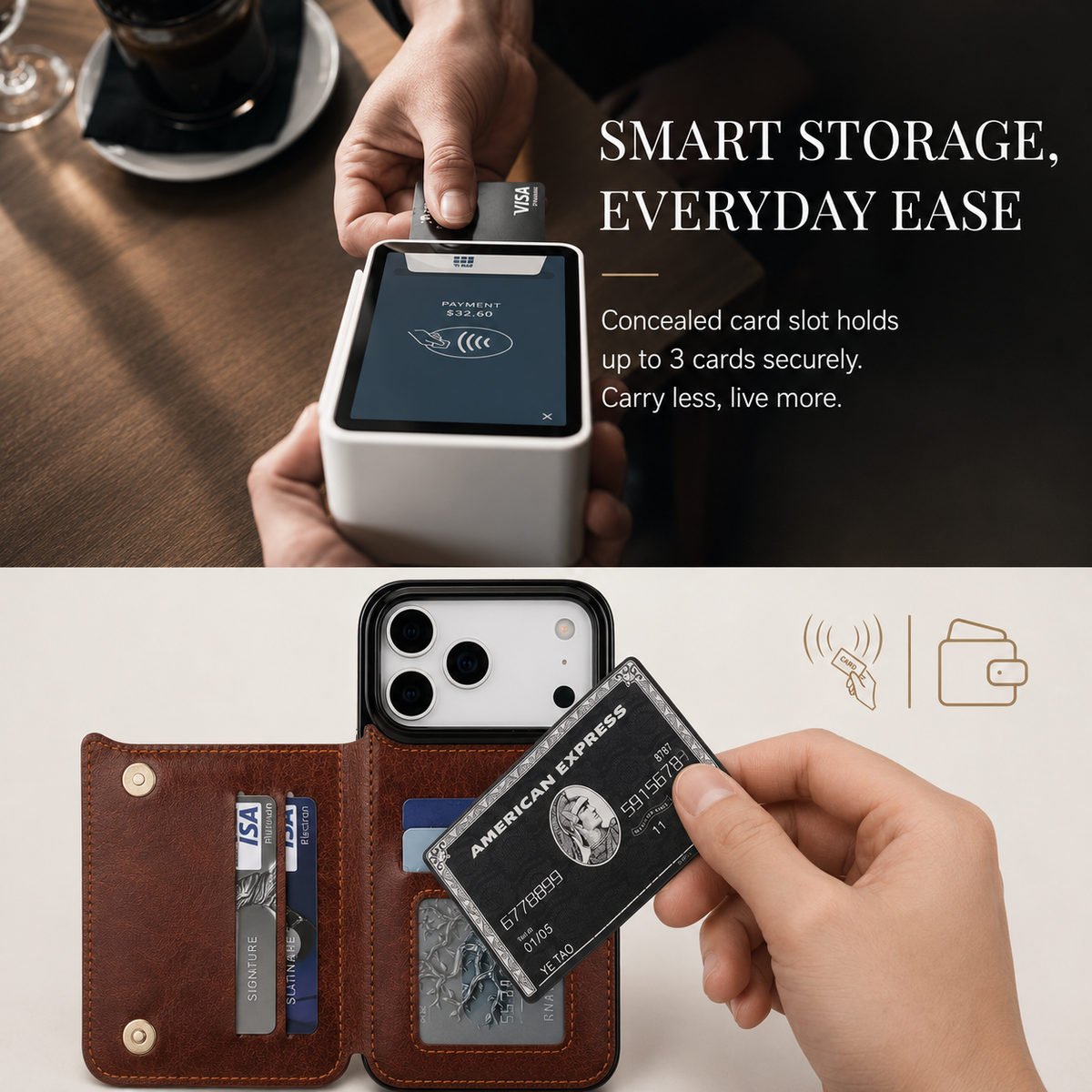 Premium iPhone Case Wallet Cover Card Holder Faux Leather Kickstand Double Magnetic Clasp Shockproof Protection