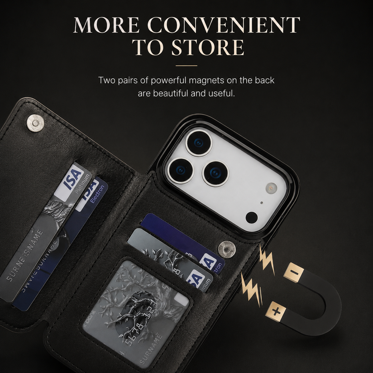 Premium iPhone Case Wallet Cover Card Holder Faux Leather Kickstand Double Magnetic Clasp Shockproof Protection