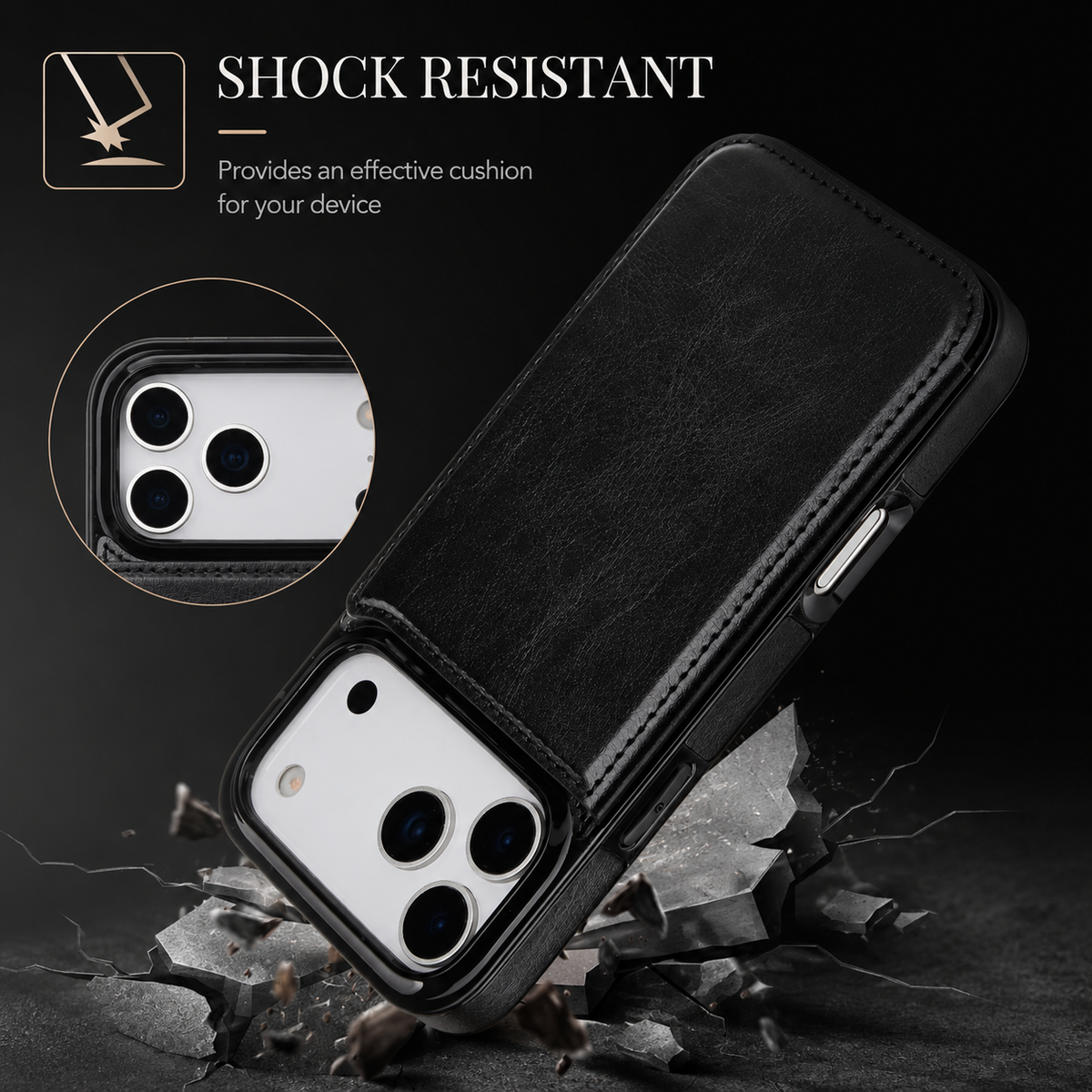 Premium iPhone Case Wallet Cover Card Holder Faux Leather Kickstand Double Magnetic Clasp Shockproof Protection