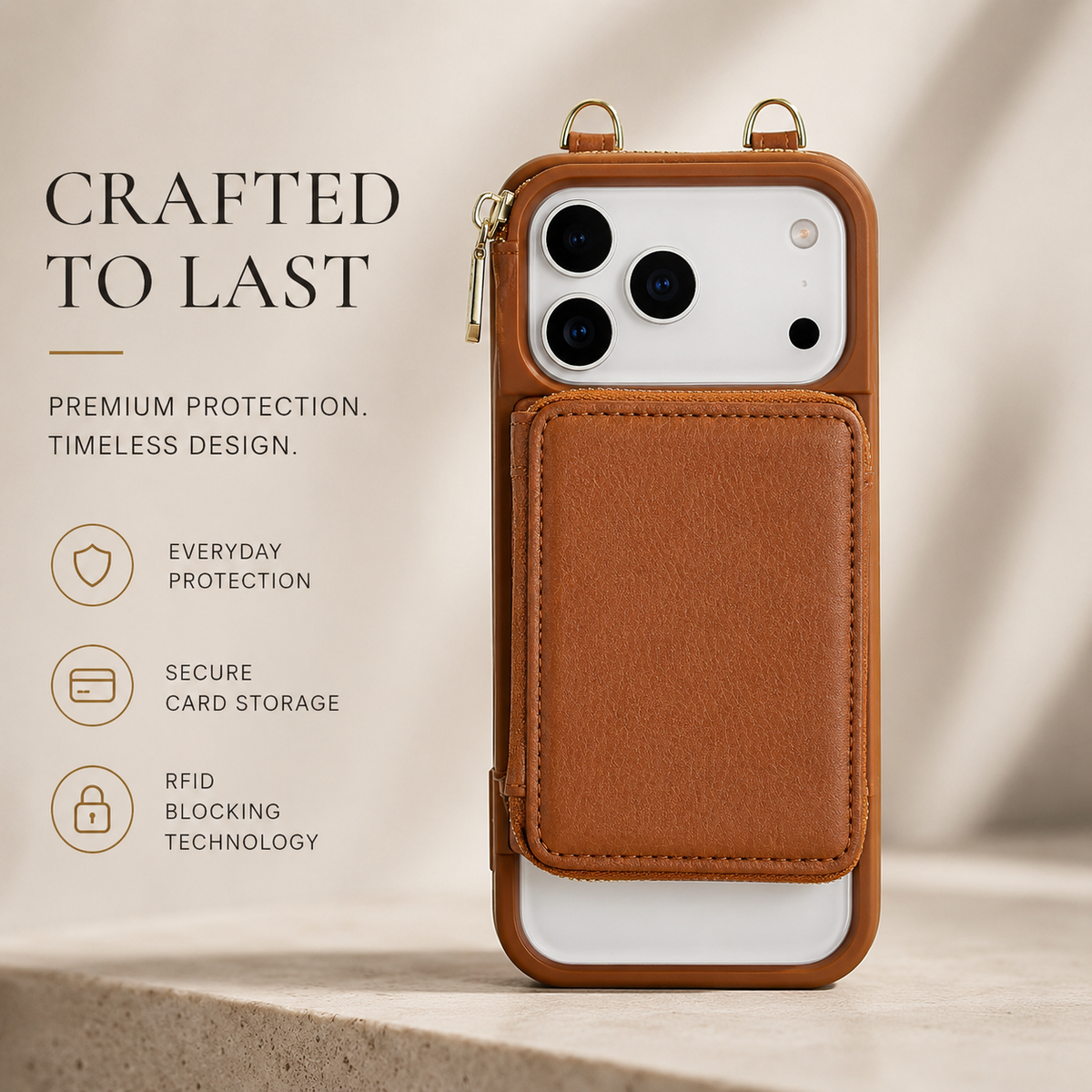 Premium iPhone Case Wallet MagSafe Compatible Crossbody Leather Flip Cover RFID Zipper Protection