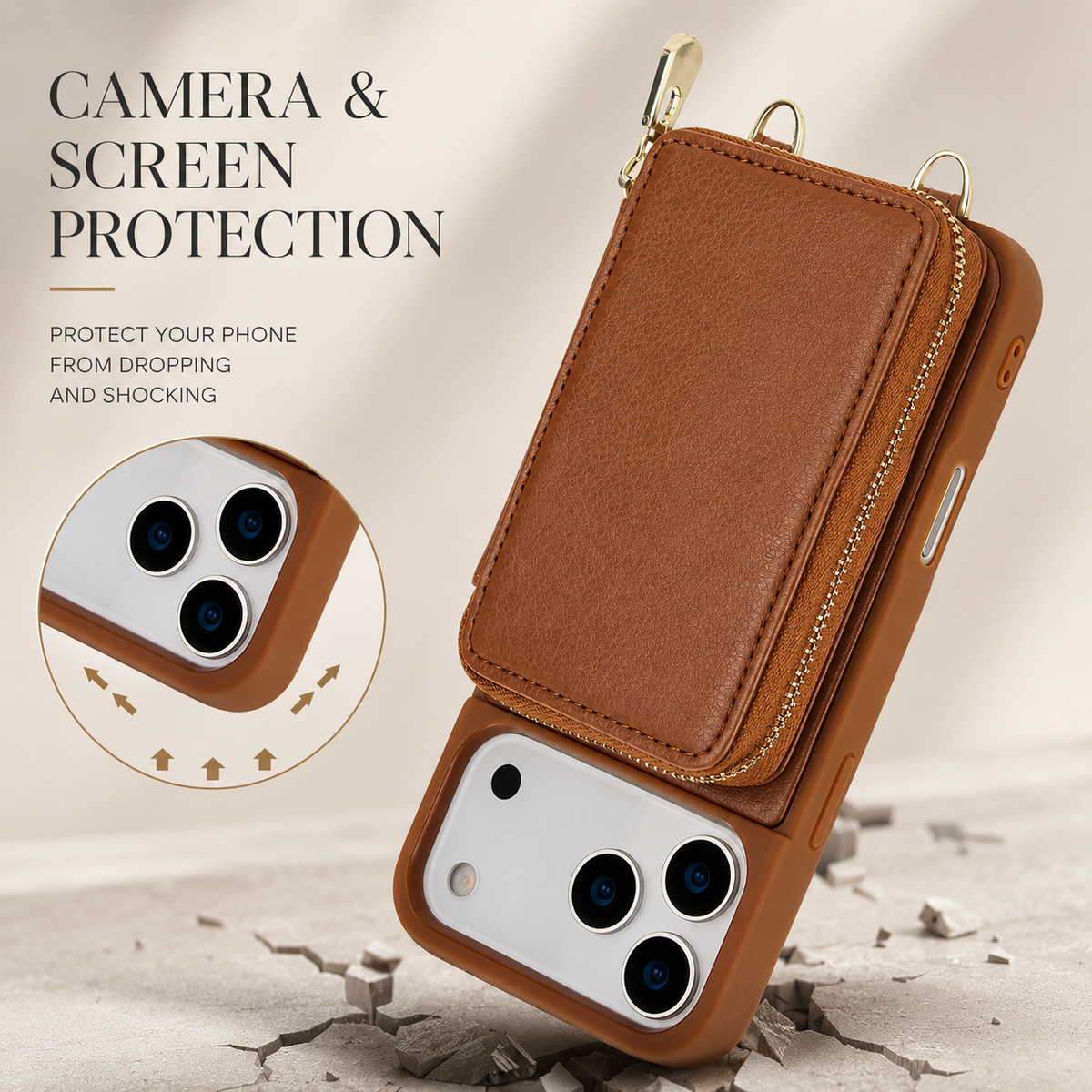 Premium iPhone Case Wallet MagSafe Compatible Crossbody Leather Flip Cover RFID Zipper Protection