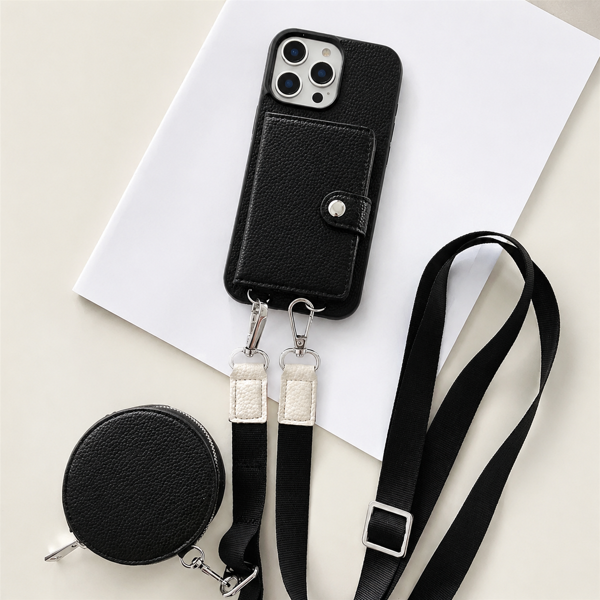 Premium iPhone Case Wallet MagSafe Compatible Crossbody PU Leather Cover Card Slots Zipper Coin Purse Shockproof Protection