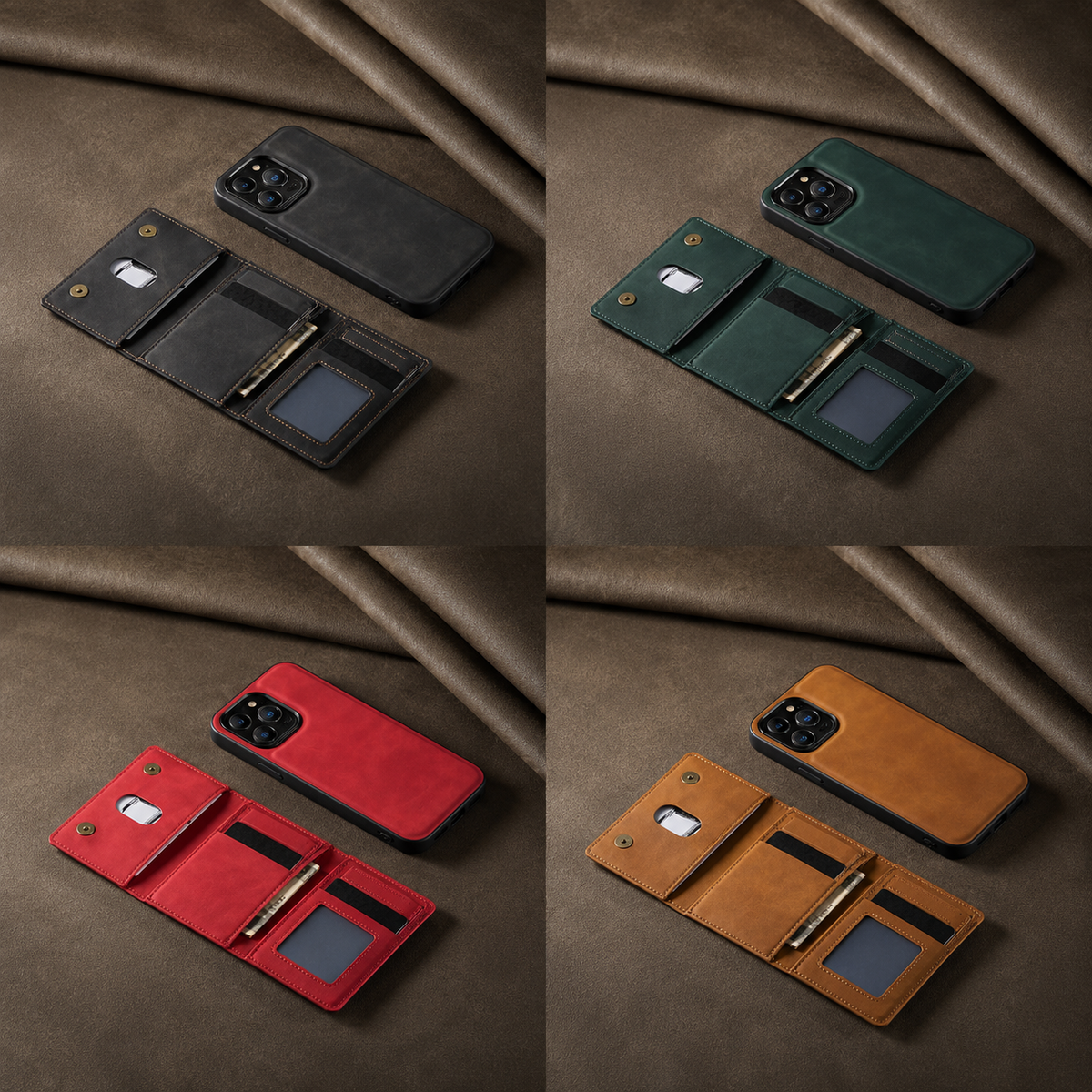 Premium iPhone Case Wallet MagSafe Compatible Detachable Leather Flip Cover Card Holder Protection
