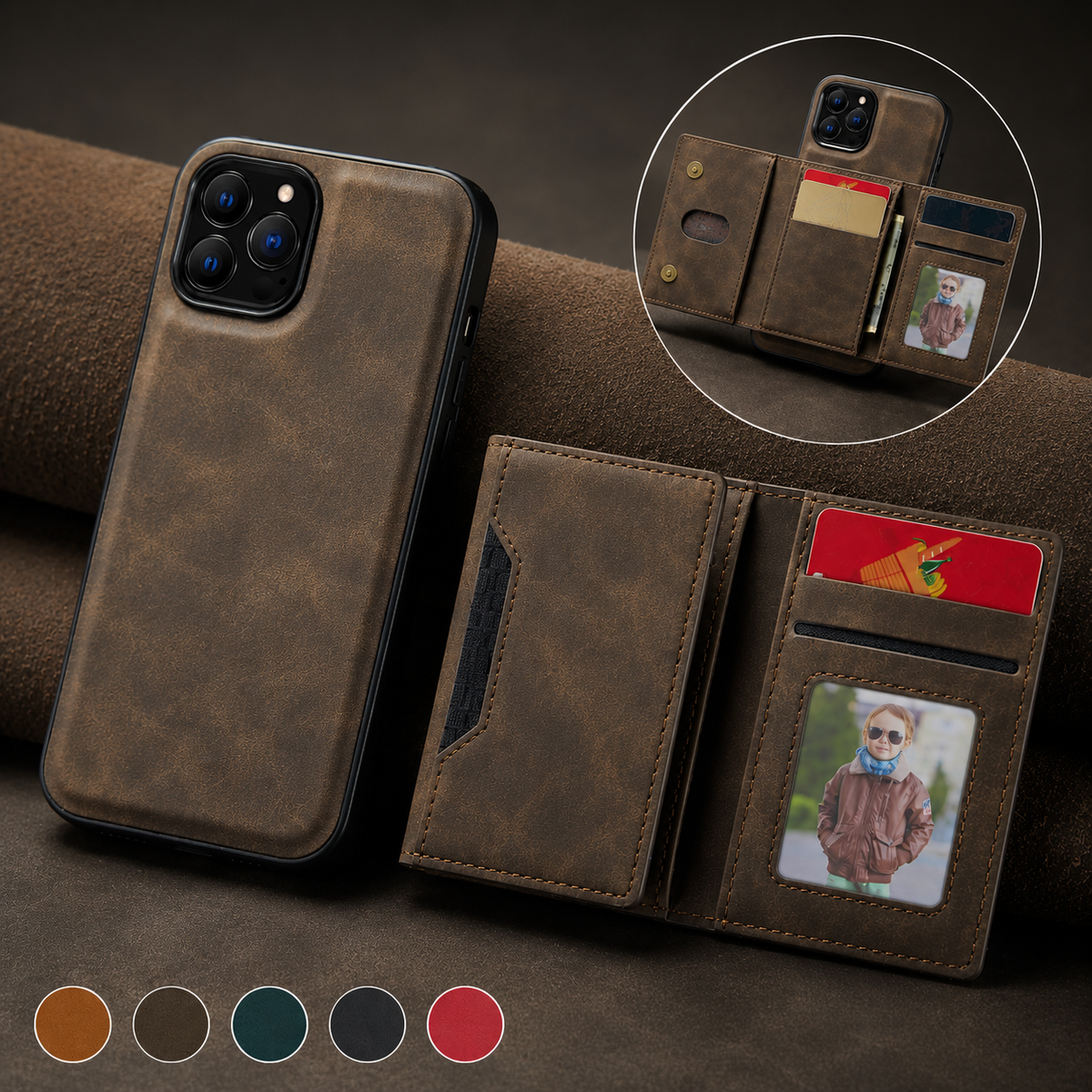 Premium iPhone Case Wallet MagSafe Compatible Detachable Leather Flip Cover Card Holder Protection
