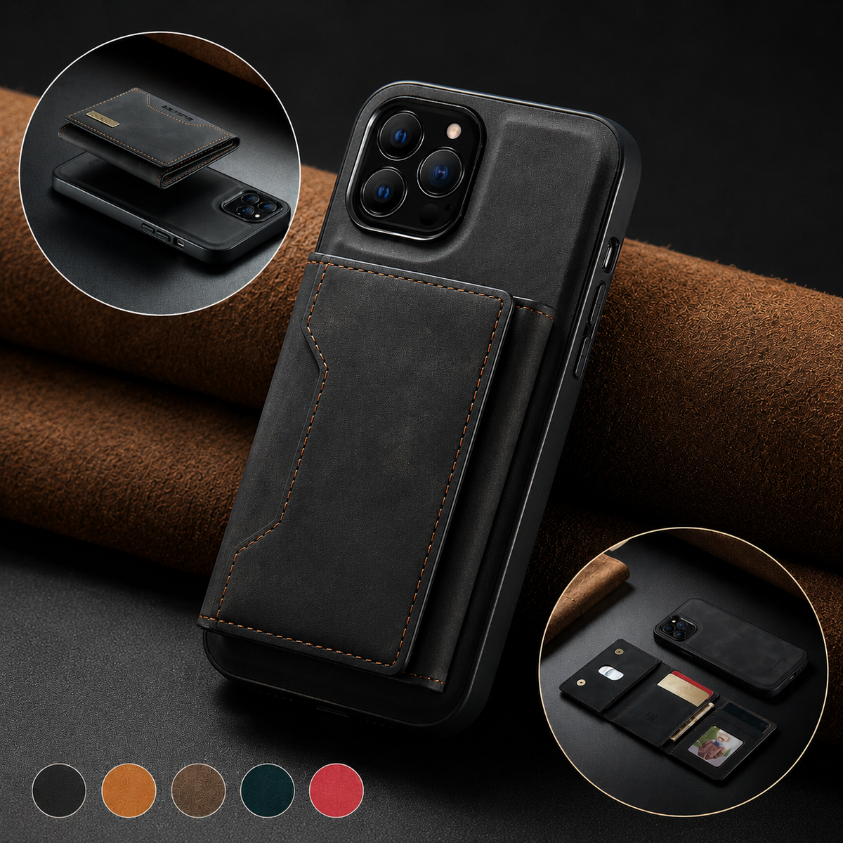 Premium iPhone Case Wallet MagSafe Compatible Detachable Leather Flip Cover Card Holder Protection