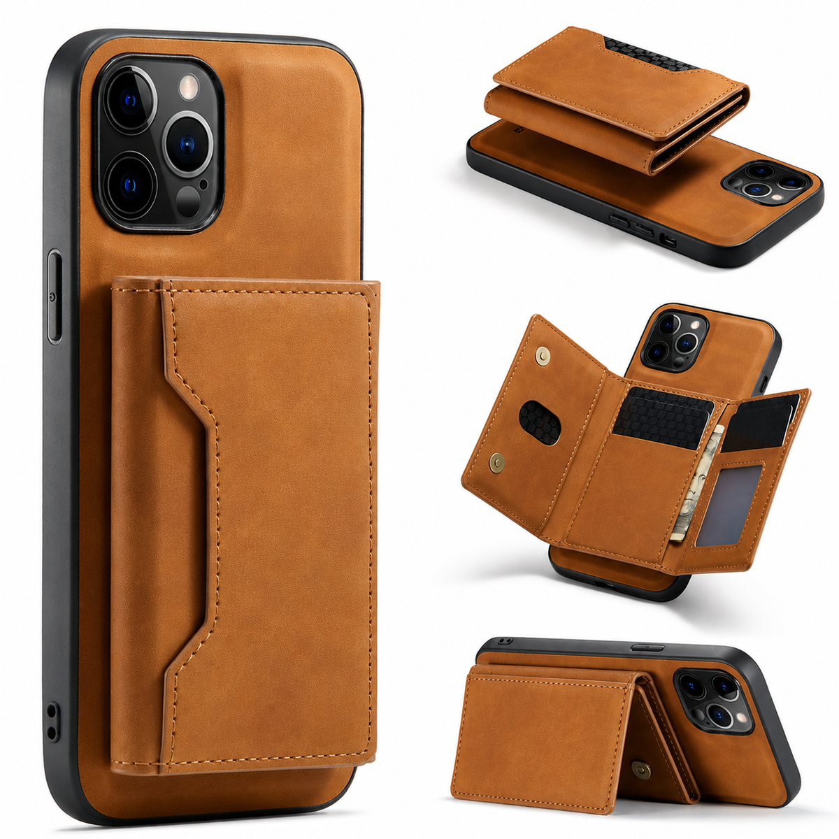 Premium iPhone Case Wallet MagSafe Compatible Detachable Leather Flip Cover Card Holder Protection