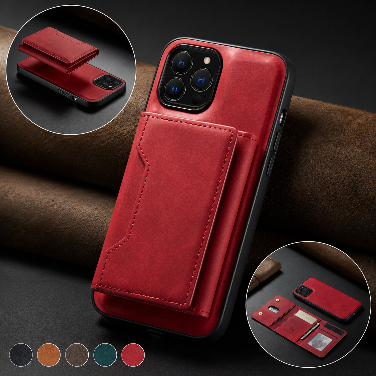Premium iPhone Case Wallet MagSafe Compatible Detachable Leather Flip Cover Card Holder Protection