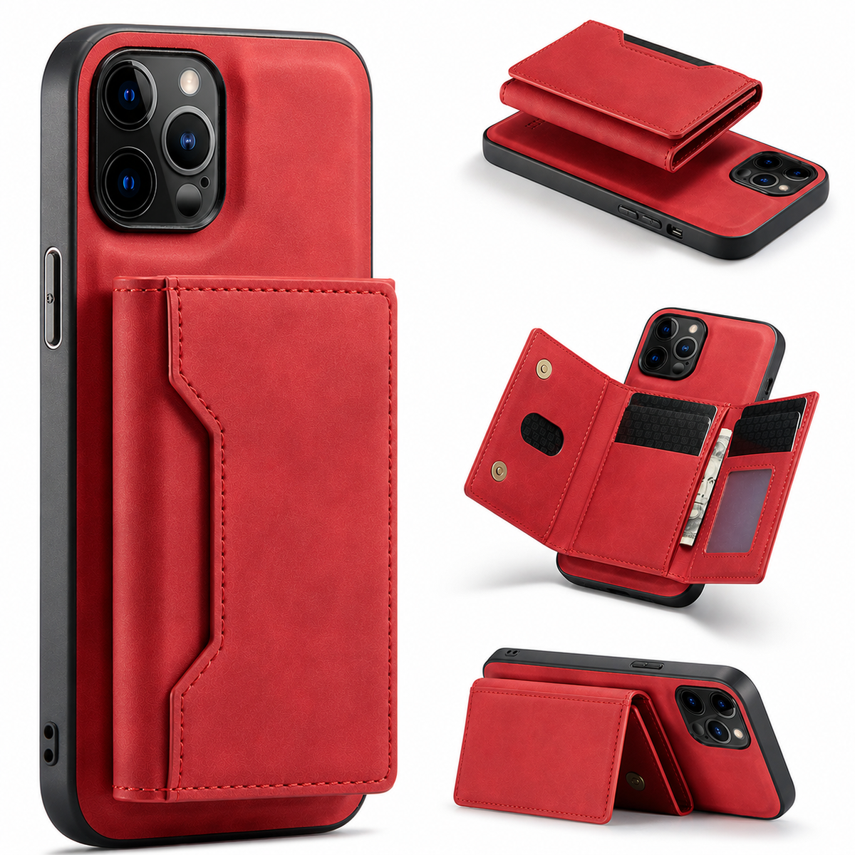 Premium iPhone Case Wallet MagSafe Compatible Detachable Leather Flip Cover Card Holder Protection