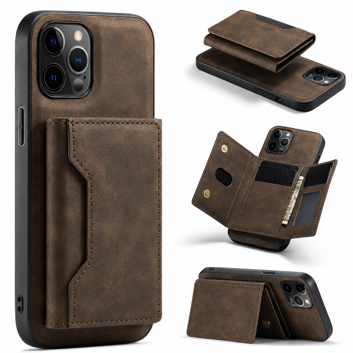 Premium iPhone Case Wallet MagSafe Compatible Detachable Leather Flip Cover Card Holder Protection