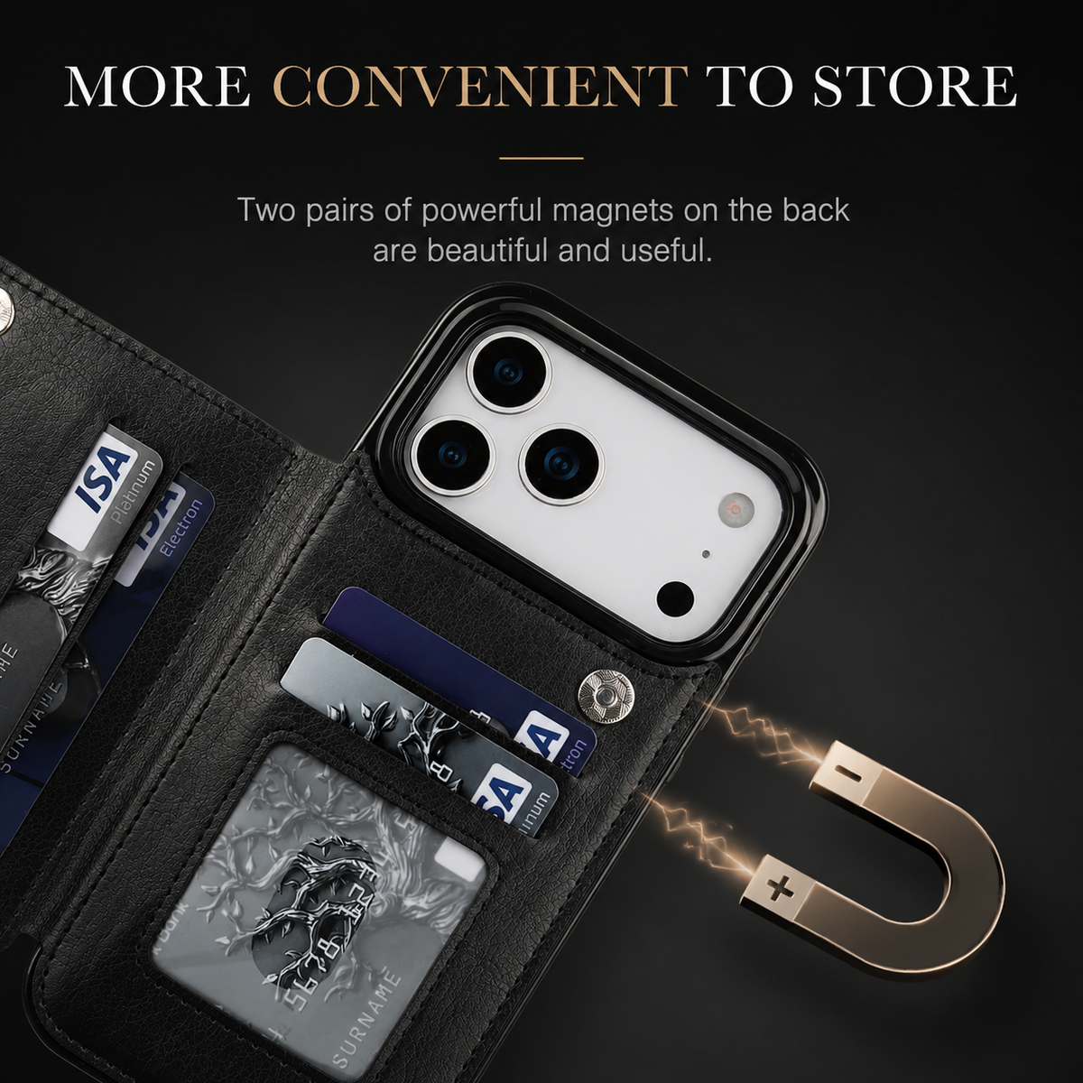 Premium iPhone Case Wallet MagSafe Compatible Faux Leather Cover Card Holder Kickstand Protection