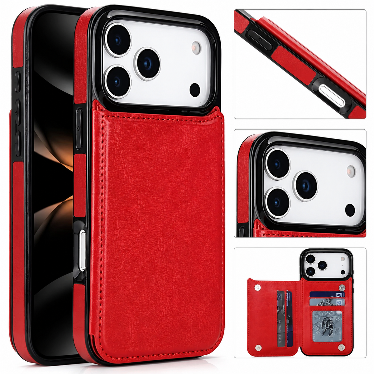 Premium iPhone Case Wallet MagSafe Compatible Faux Leather Cover Card Holder Kickstand Protection