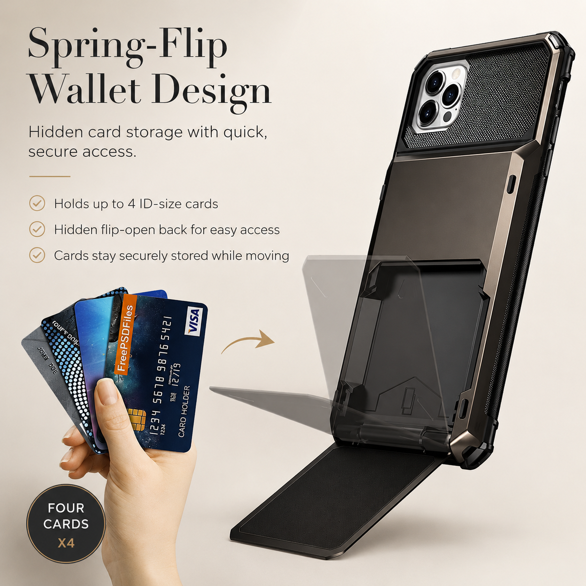 Premium iPhone Case Wallet MagSafe Compatible Magnetic Shockproof Protective Cover 4 Card Holder Camera Lens Protection Slim Design