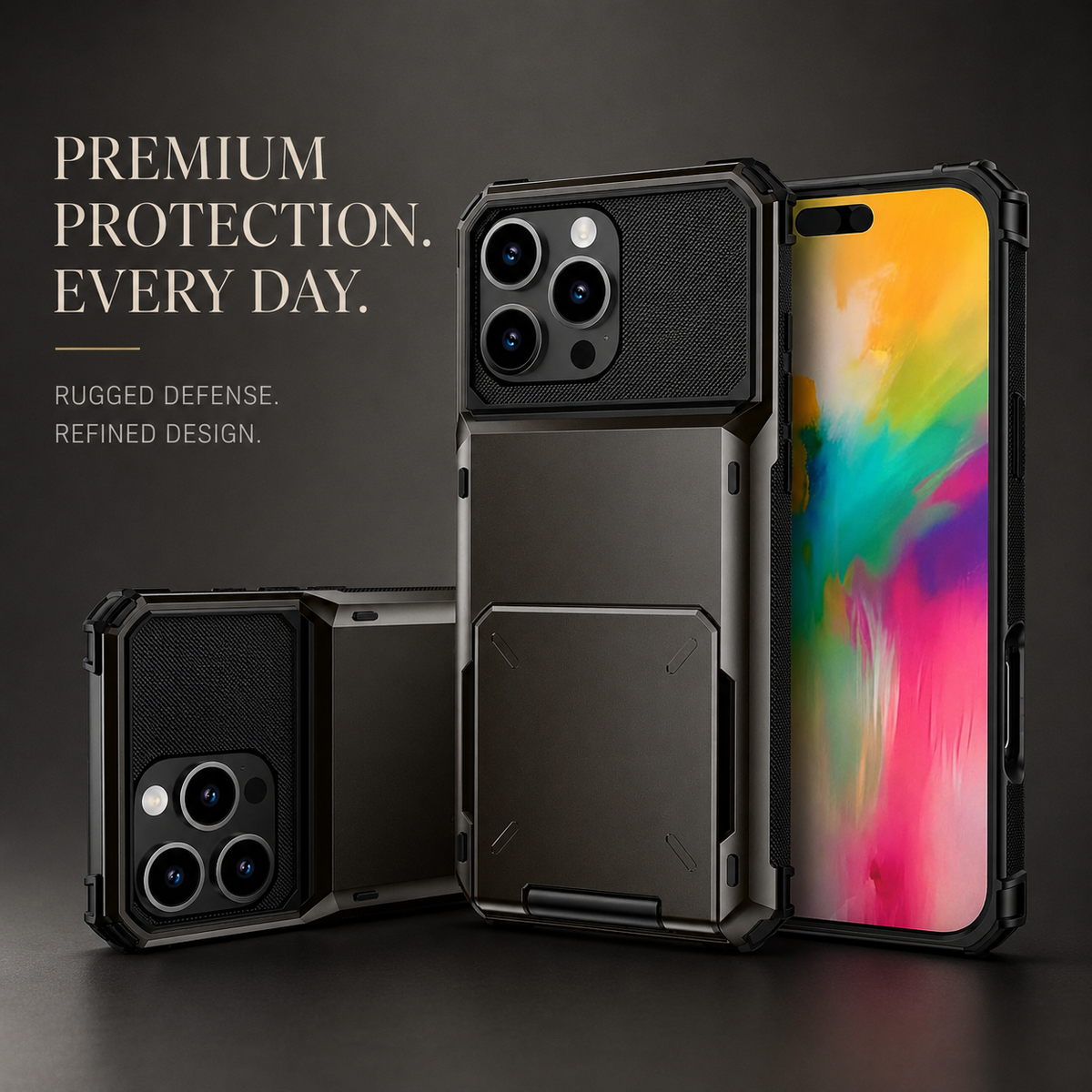 Premium iPhone Case Wallet MagSafe Compatible Slide Card Holder Armor Cover Shockproof Protection