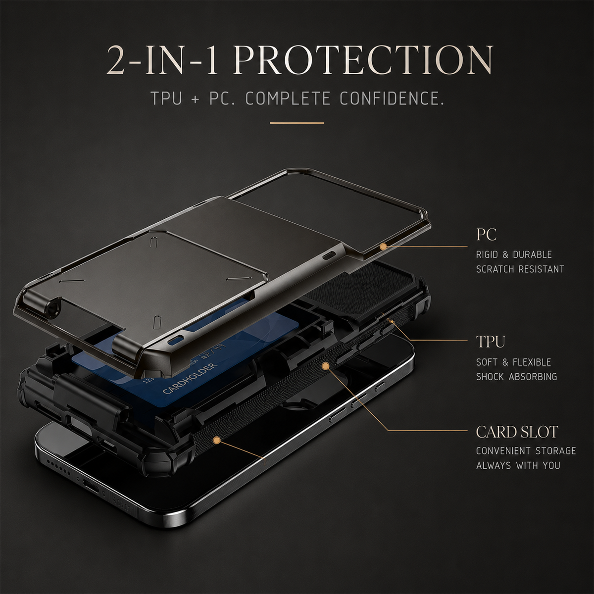 Premium iPhone Case Wallet MagSafe Compatible Slide Card Holder Armor Cover Shockproof Protection