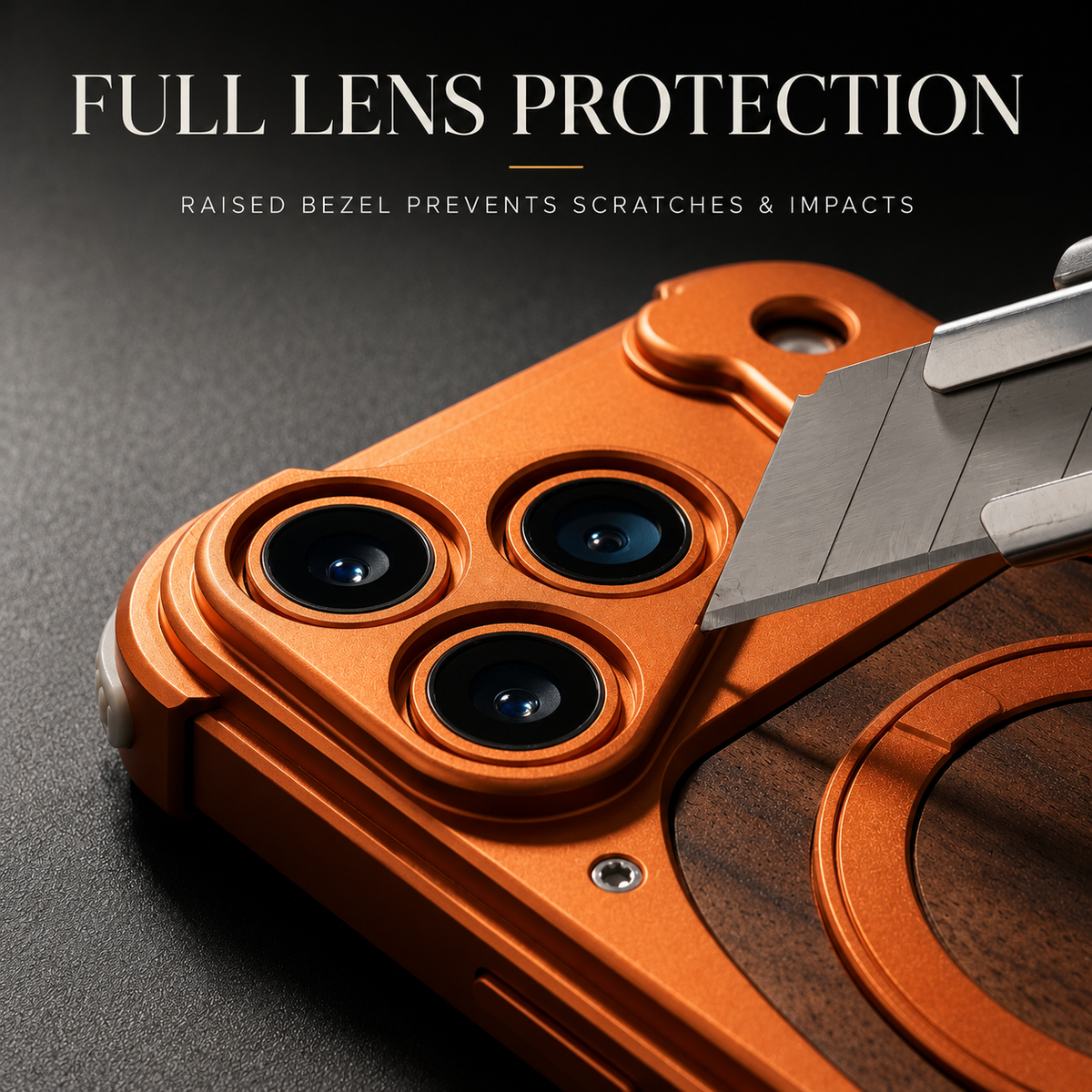Premium iPhone Case Walnut Wood Metal Frame Cover MagSafe Compatible Rotating Ring Stand Shockproof Luxury Protective Case