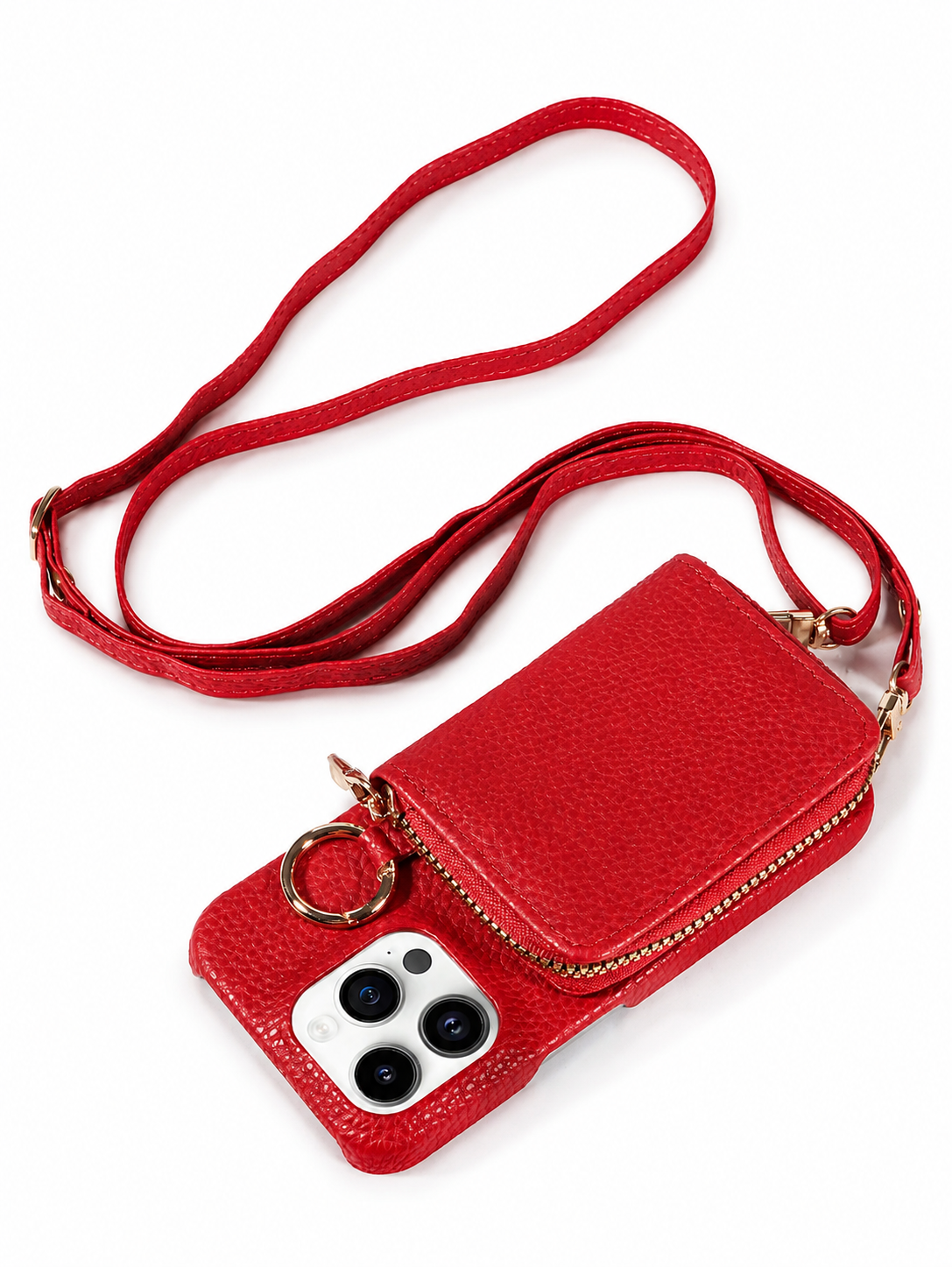 Premium iPhone Case Zipper Wallet Crossbody Cover PU Leather Card Holder Lanyard Full Protection