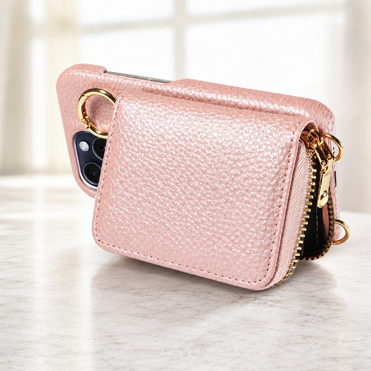 Premium iPhone Case Zipper Wallet Crossbody Cover PU Leather Card Holder Lanyard Full Protection