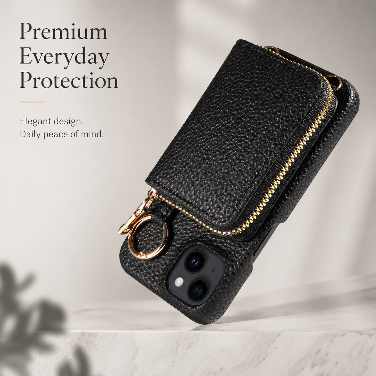 Premium iPhone Case Zipper Wallet Crossbody Cover PU Leather Card Holder Lanyard Full Protection