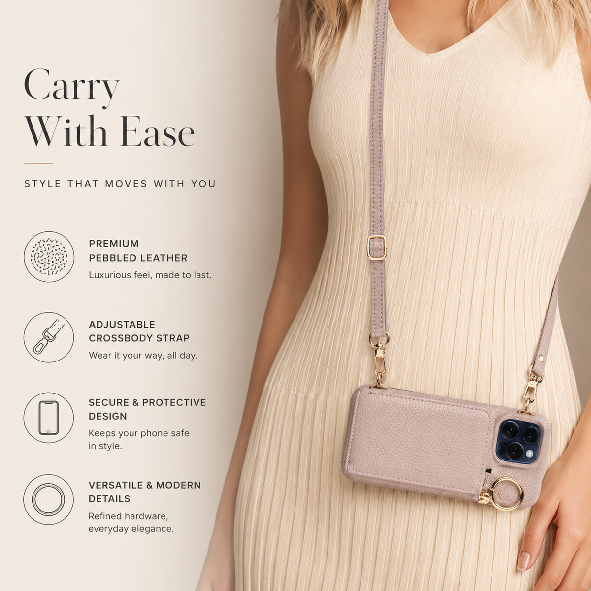 Premium iPhone Case Zipper Wallet Crossbody Cover PU Leather Card Holder Lanyard Full Protection