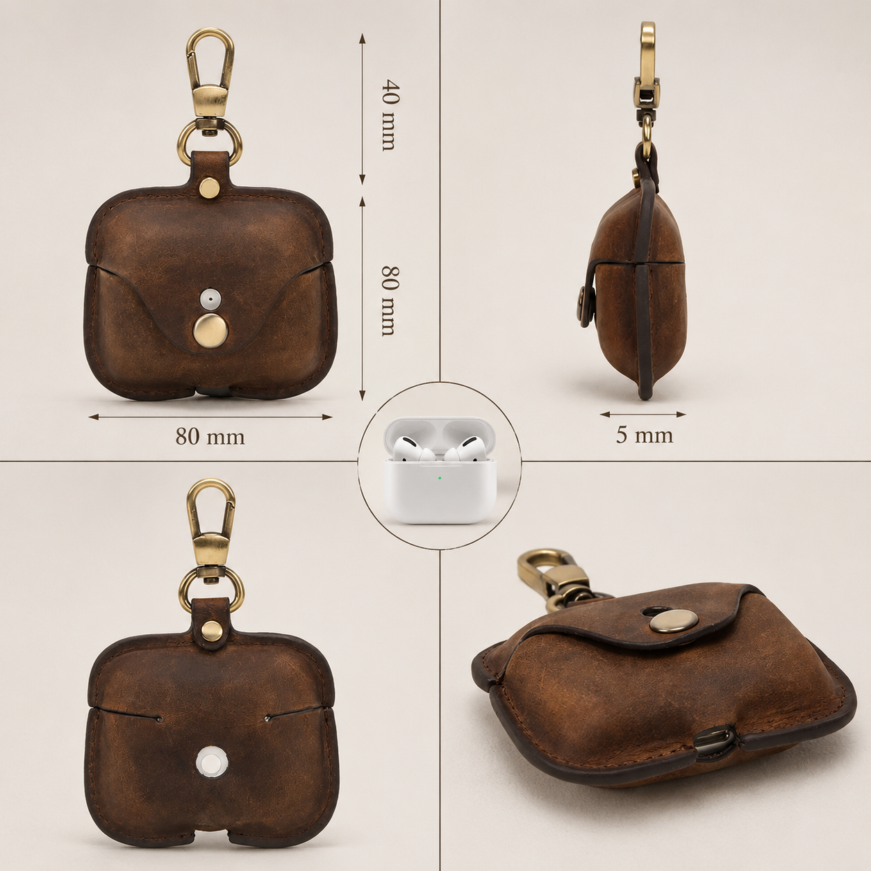 Premium AirPods Case Genuine Leather Protective Cover Shockproof Slim Design Keychain Clip Wireless Charging Compatible