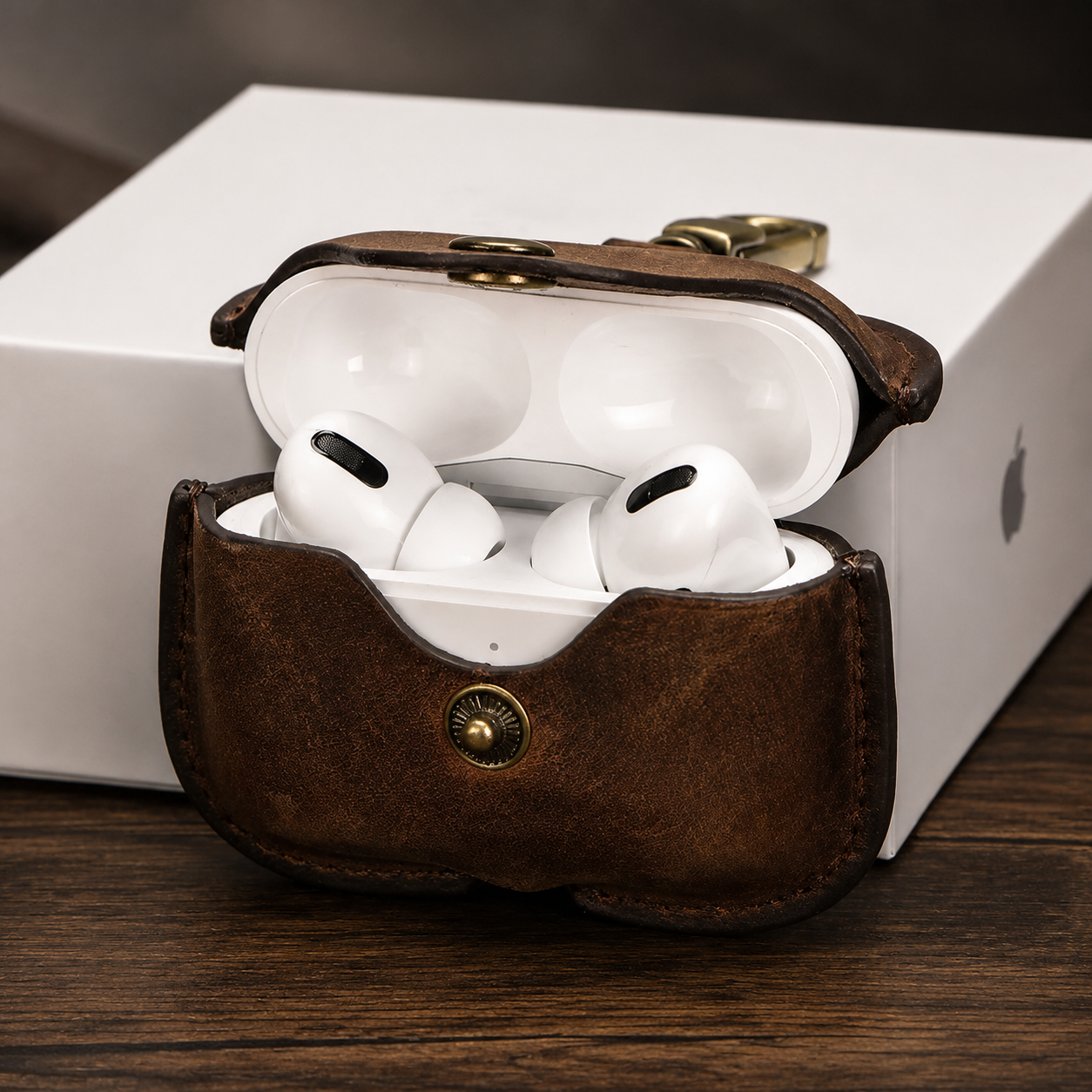 Premium AirPods Case Genuine Leather Protective Cover Shockproof Slim Design Keychain Clip Wireless Charging Compatible