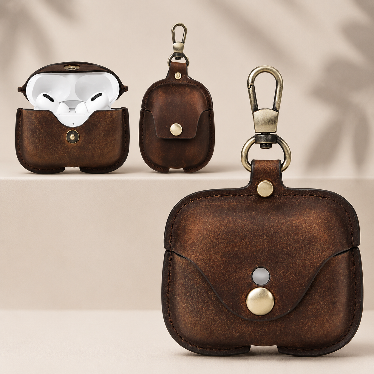 Premium AirPods Case Genuine Leather Protective Cover Shockproof Slim Design Keychain Clip Wireless Charging Compatible