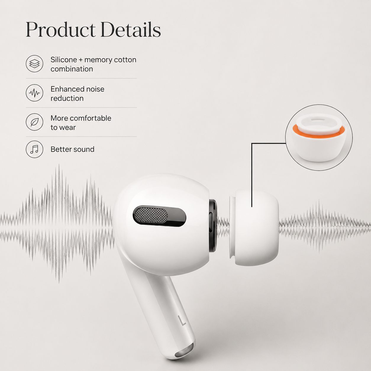Premium AirPods Ear Tips Memory Foam Silicone Replacement Noise Isolation Secure Fit Multiple Size Earbud Accessories