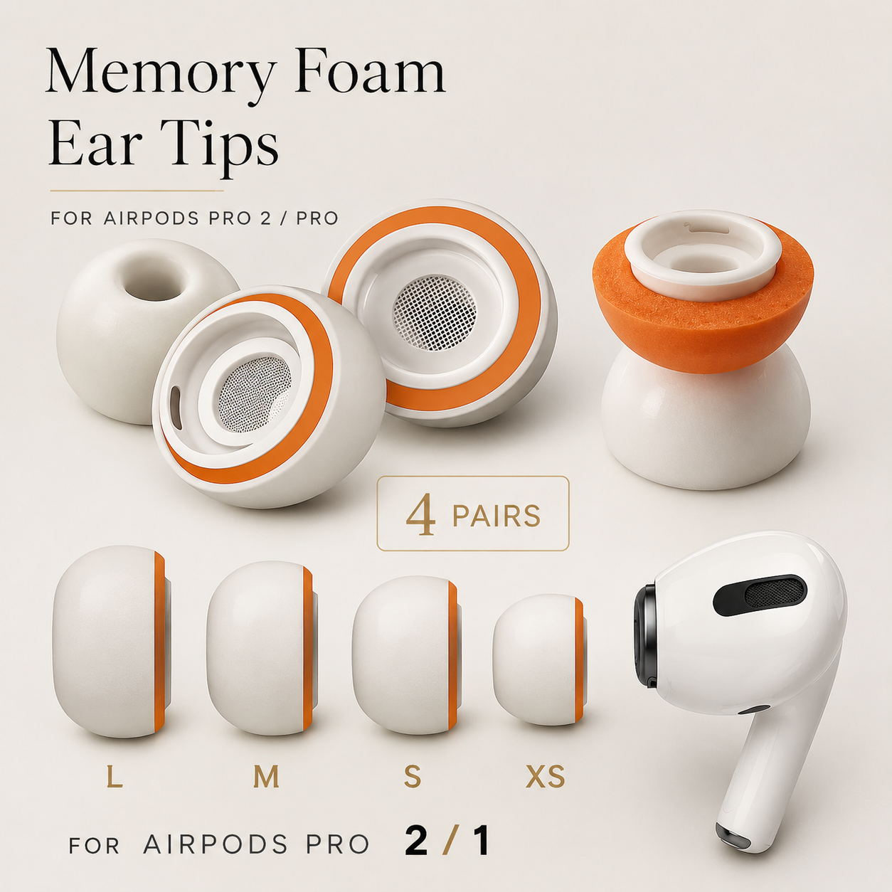 Premium AirPods Ear Tips Memory Foam Silicone Replacement Noise Isolation Secure Fit Multiple Size Earbud Accessories