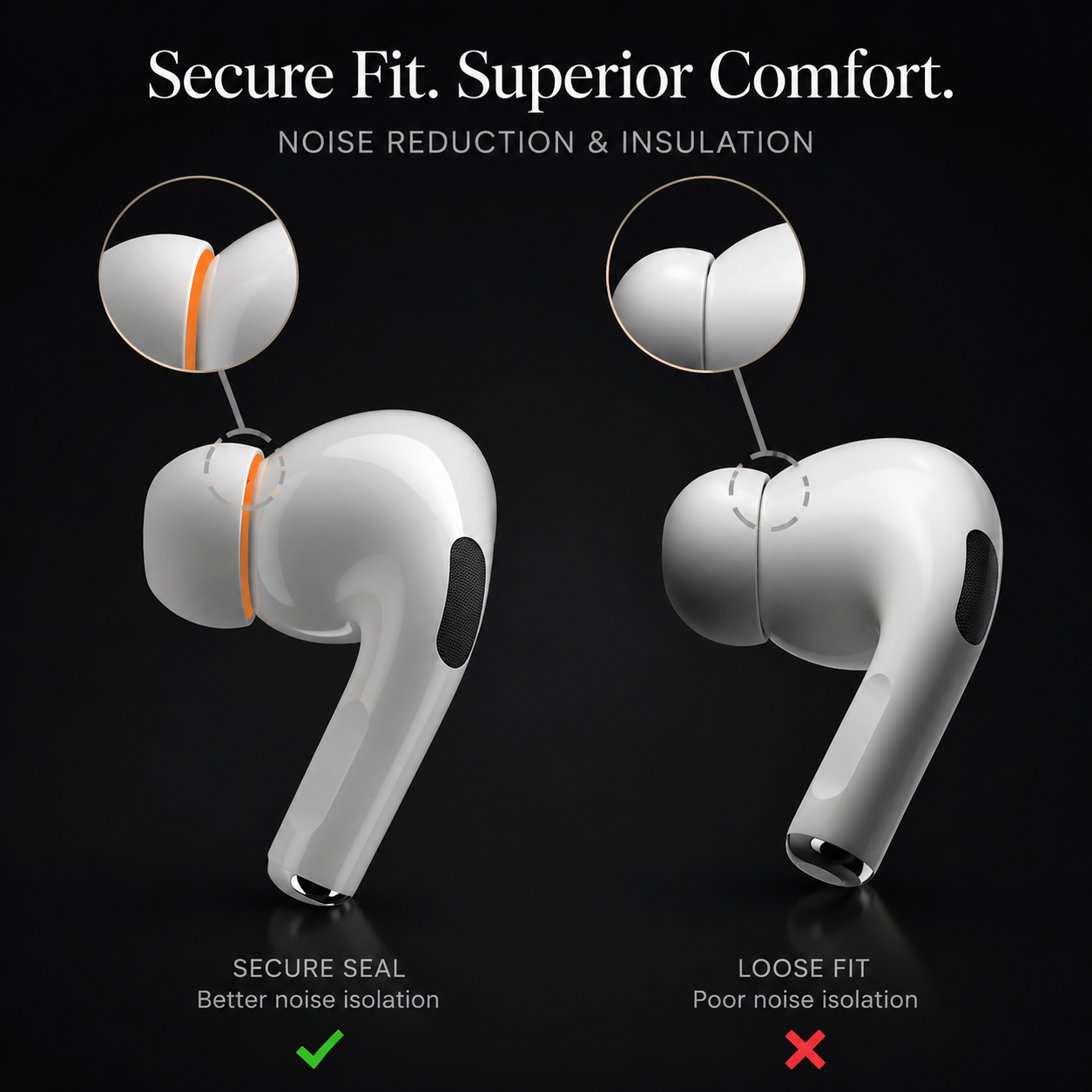 Premium AirPods Ear Tips Memory Foam Silicone Replacement Noise Isolation Secure Fit Multiple Size Earbud Accessories