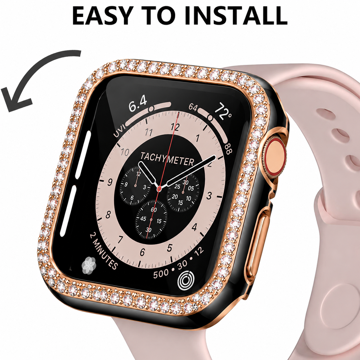 Premium Apple Watch Case Rhinestone Glass Screen Protector Shockproof Protective Cover Luxury Bling Full Coverage Design