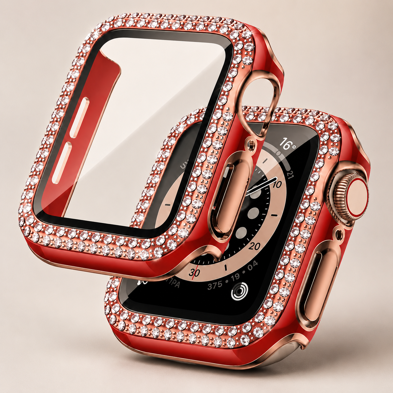 Premium Apple Watch Case Rhinestone Glass Screen Protector Shockproof Protective Cover Luxury Bling Full Coverage Design