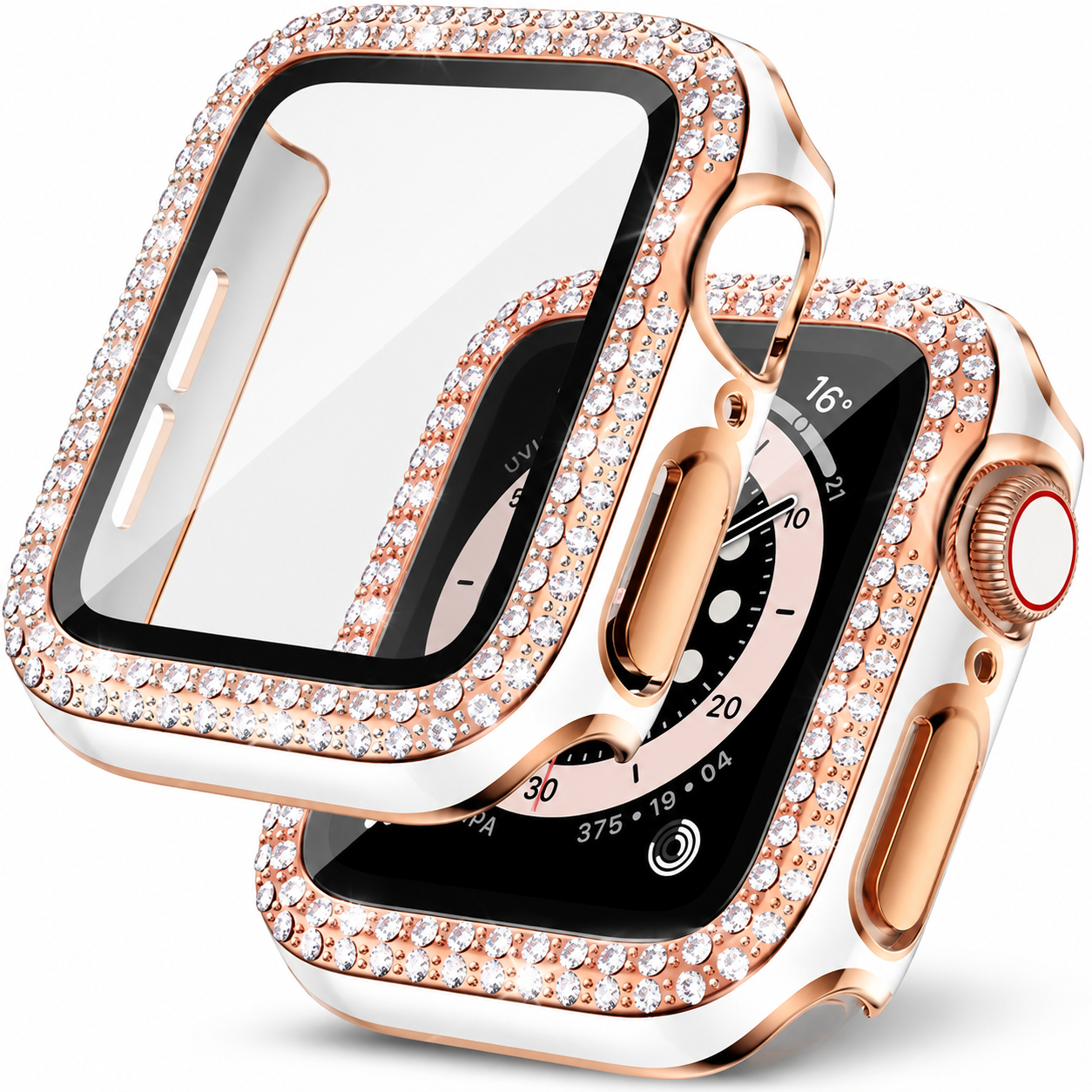 Premium Apple Watch Case Rhinestone Glass Screen Protector Shockproof Protective Cover Luxury Bling Full Coverage Design