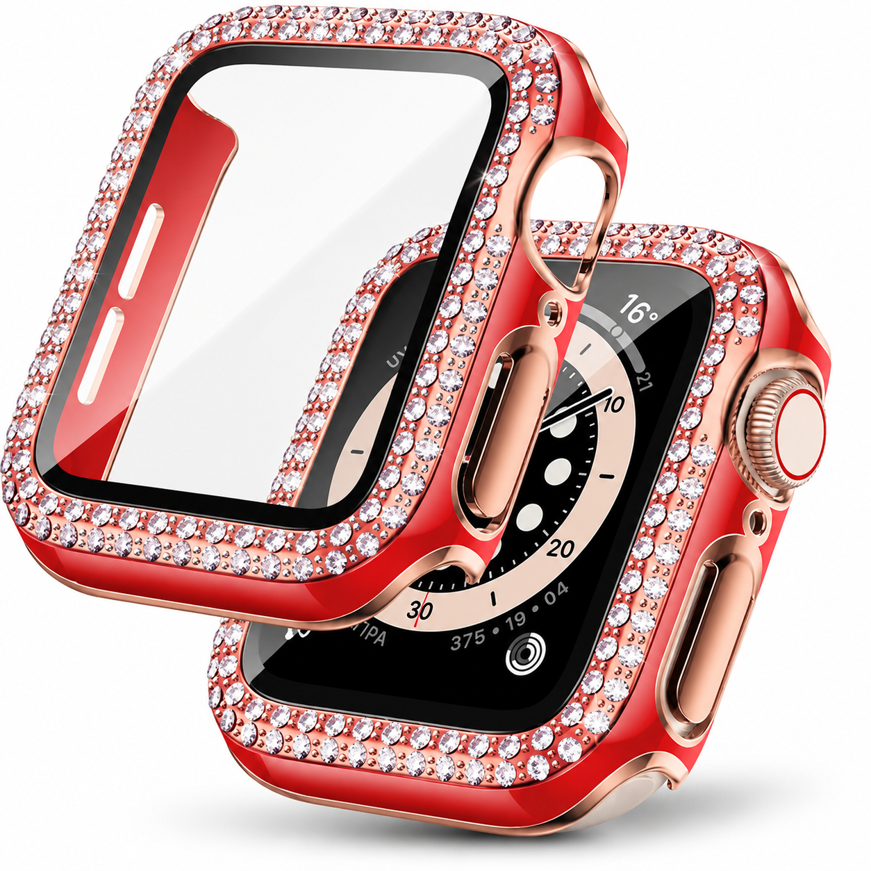 Premium Apple Watch Case Rhinestone Glass Screen Protector Shockproof Protective Cover Luxury Bling Full Coverage Design