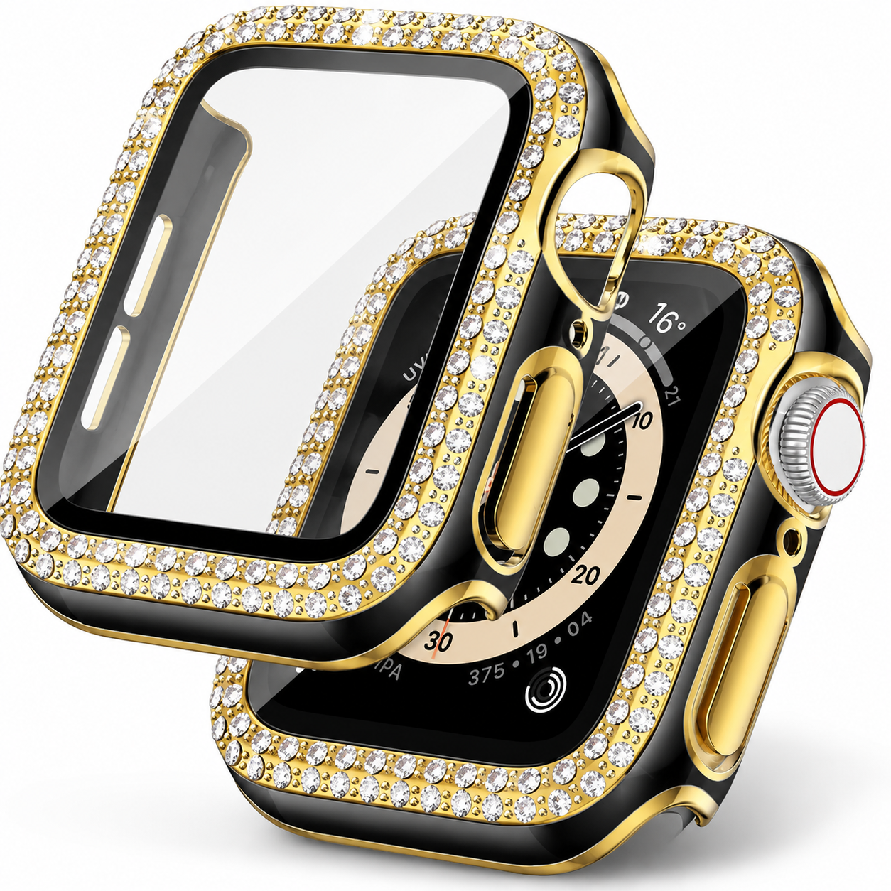 Premium Apple Watch Case Rhinestone Glass Screen Protector Shockproof Protective Cover Luxury Bling Full Coverage Design