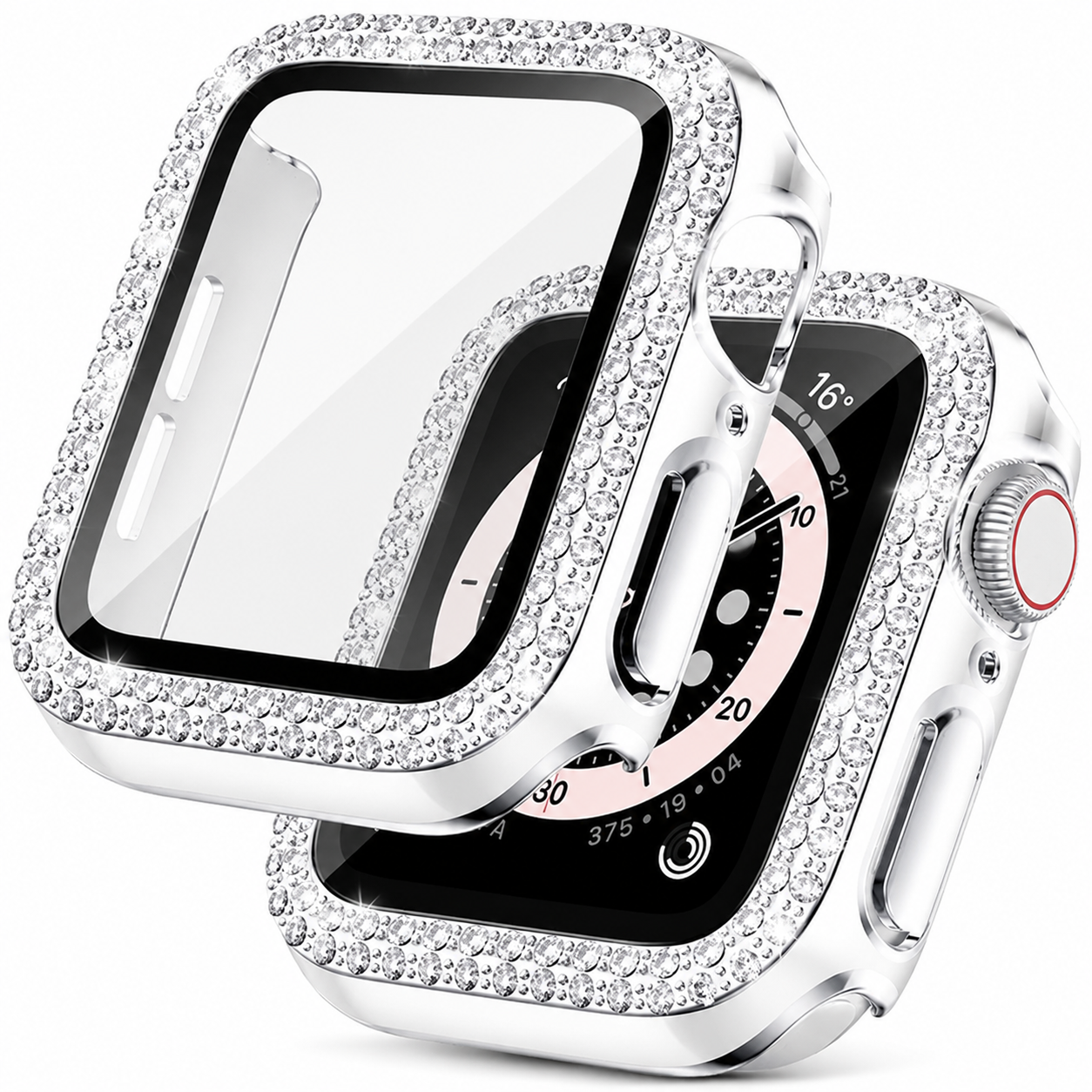 Premium Apple Watch Case Rhinestone Glass Screen Protector Shockproof Protective Cover Luxury Bling Full Coverage Design