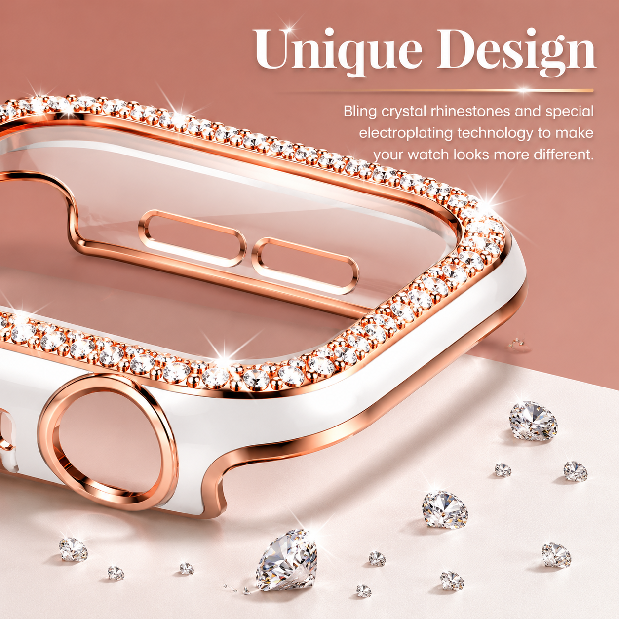 Premium Apple Watch Case Rhinestone Glass Screen Protector Shockproof Protective Cover Luxury Bling Full Coverage Design