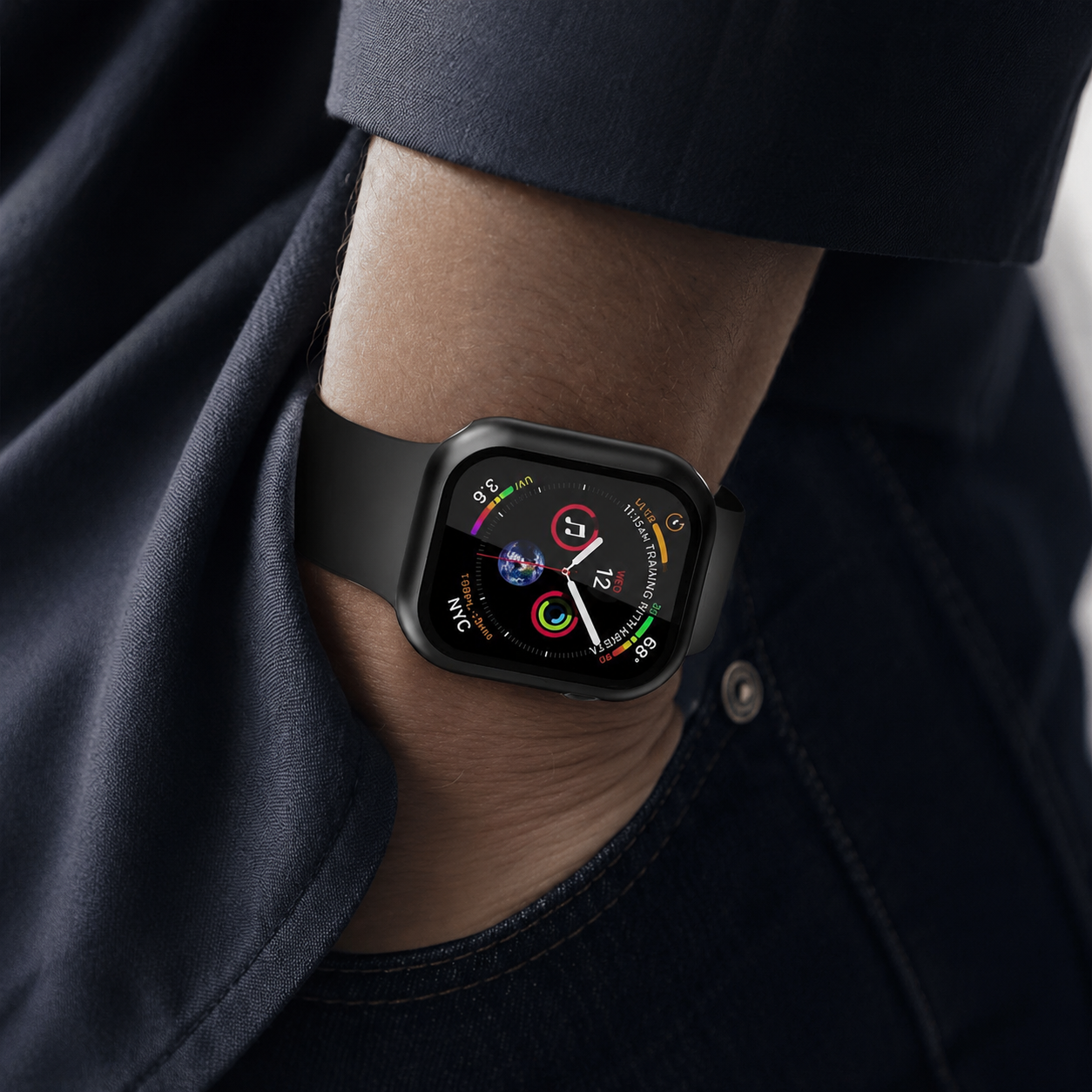 Premium Apple Watch Case Tempered Glass Screen Protector PC Bumper Shockproof Protective Cover Transparent Full Coverage Design