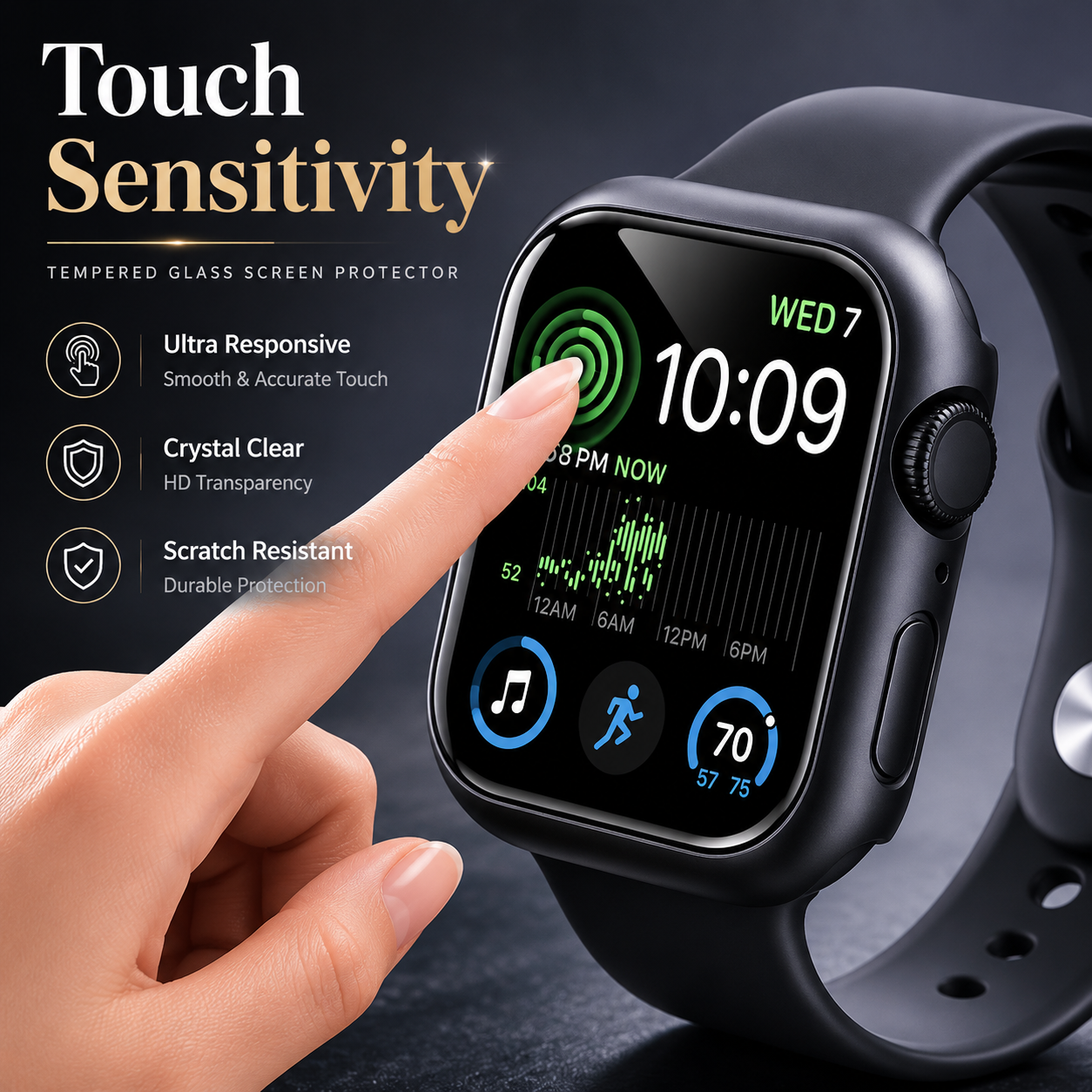 Premium Apple Watch Case Tempered Glass Screen Protector PC Bumper Shockproof Protective Cover Transparent Full Coverage Design