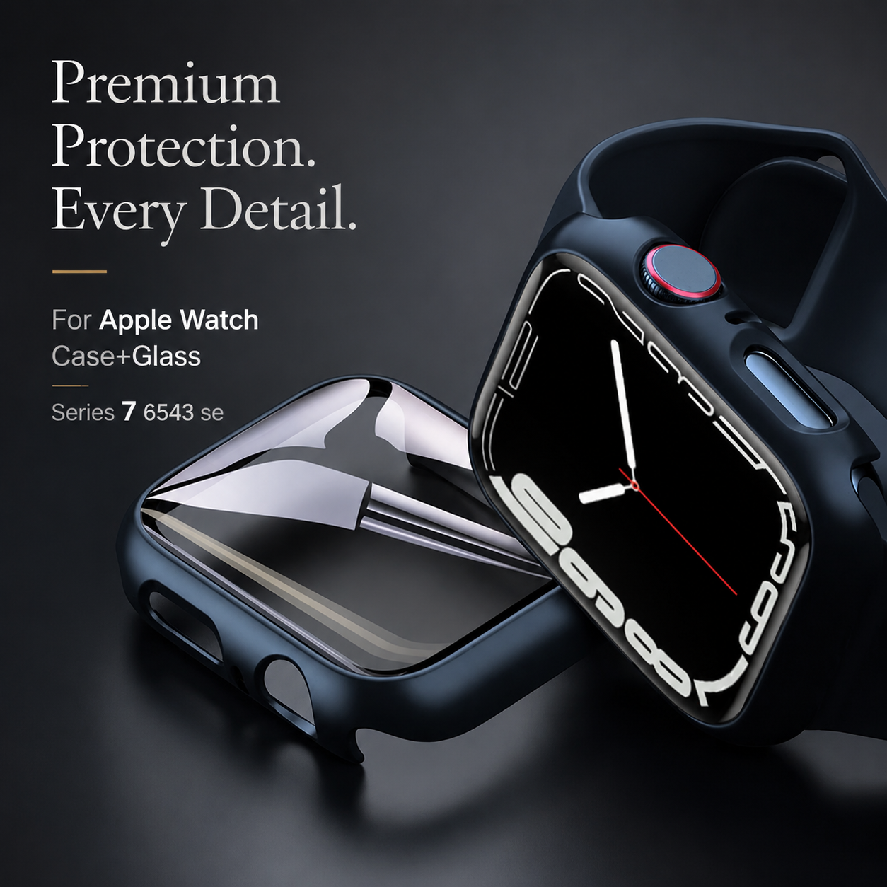 Premium Apple Watch Case Tempered Glass Screen Protector PC Bumper Shockproof Protective Cover Transparent Full Coverage Design